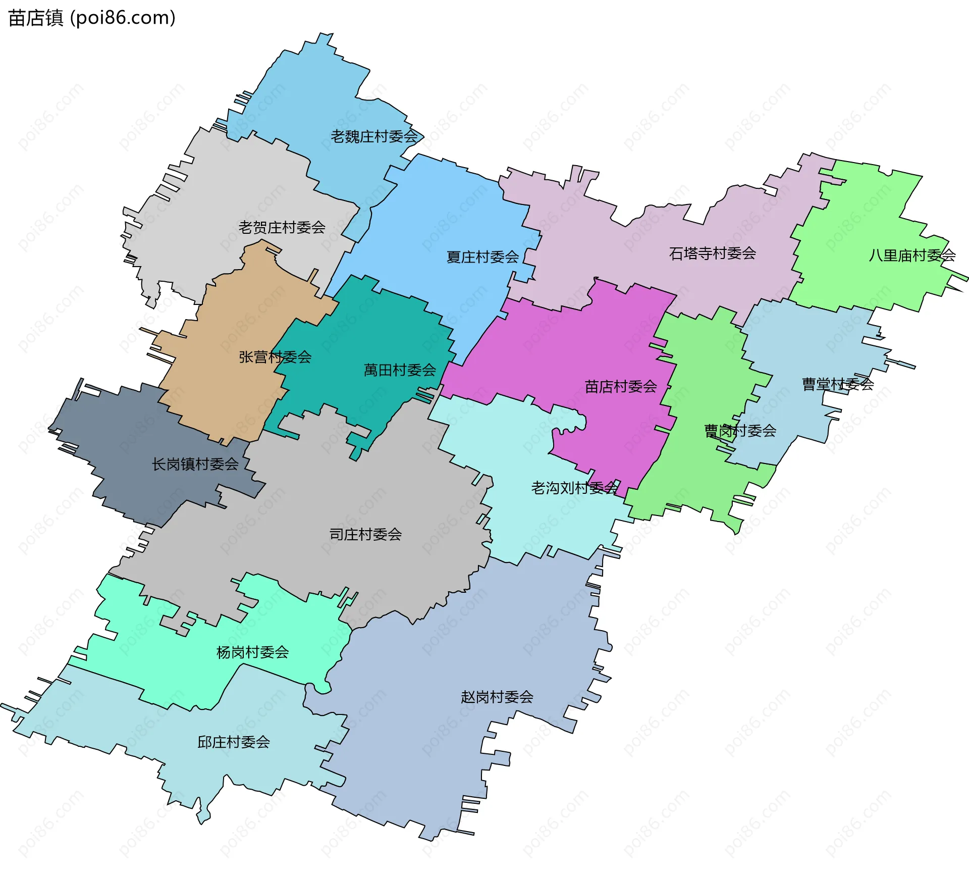 苗店镇边界地图(五级行政区划)