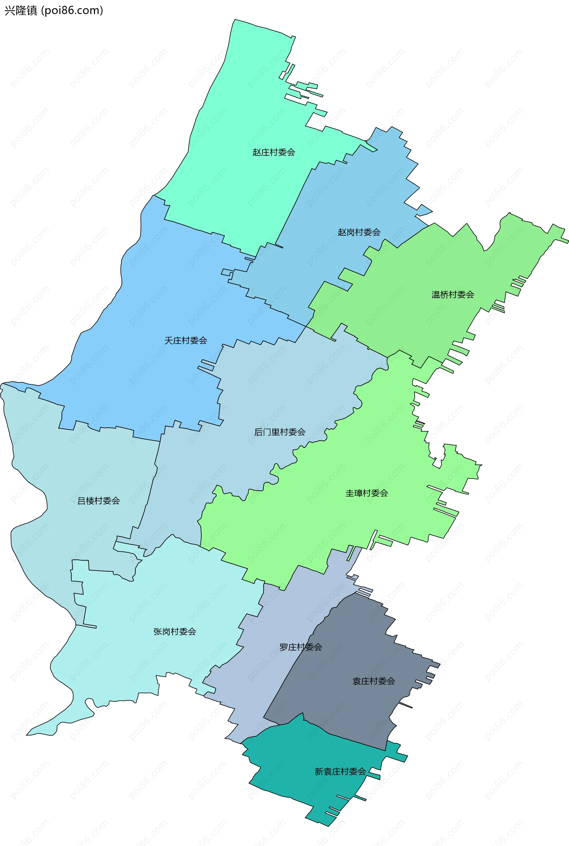 兴隆镇边界地图(五级行政区划)