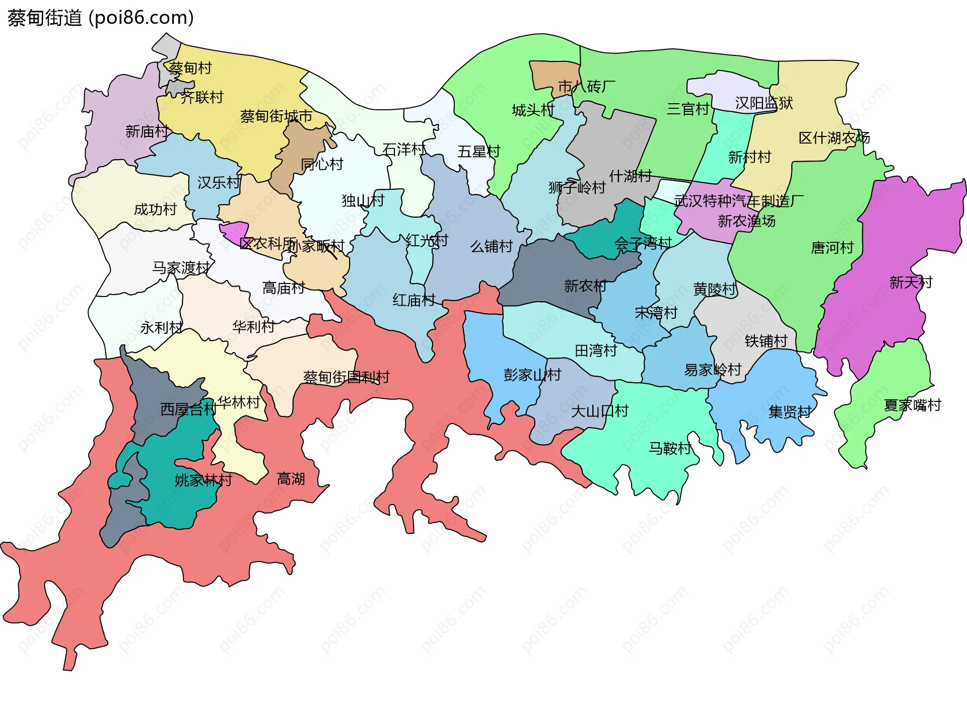 蔡甸街道边界地图(五级行政区划)