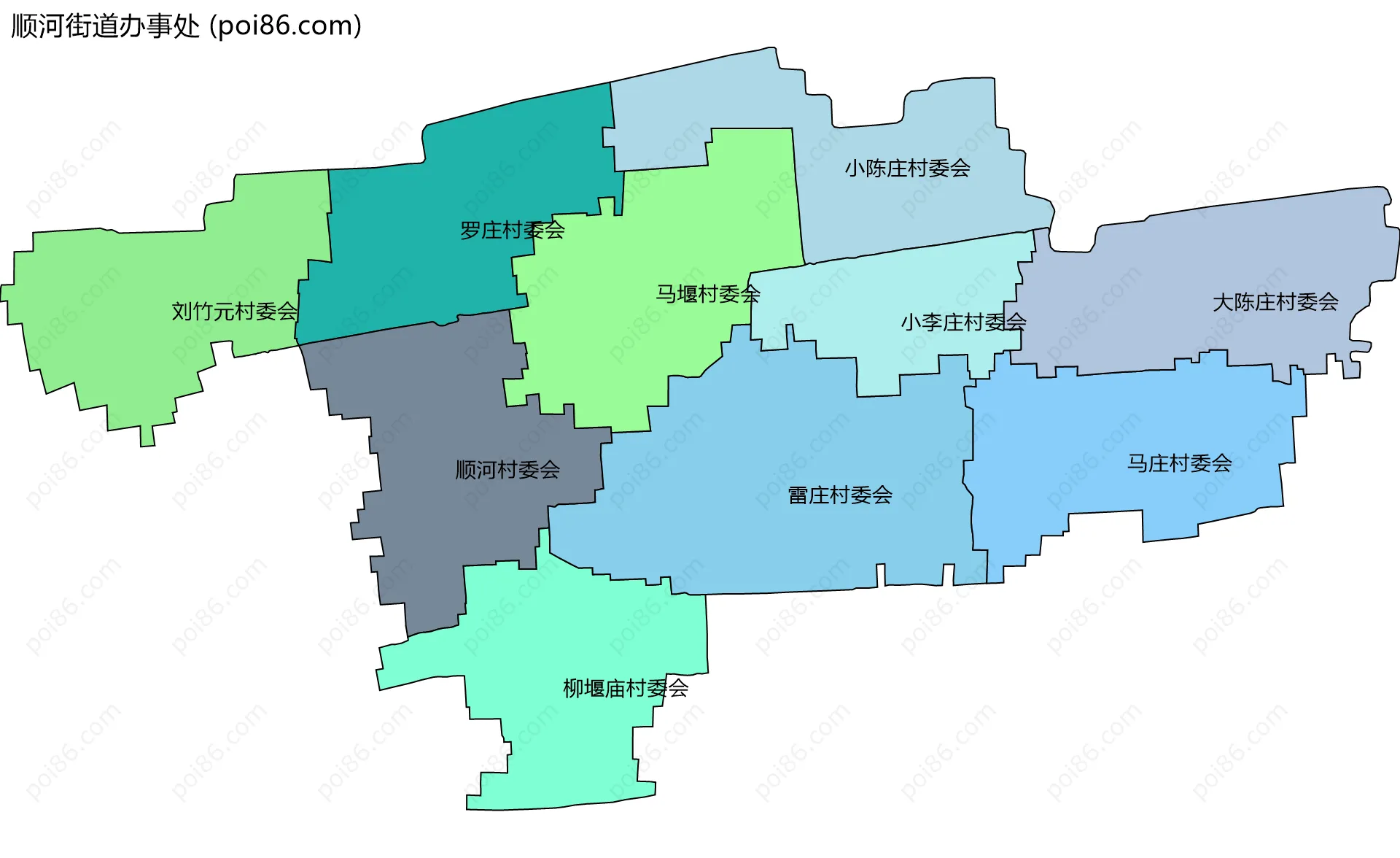 顺河街道办事处边界地图(五级行政区划)