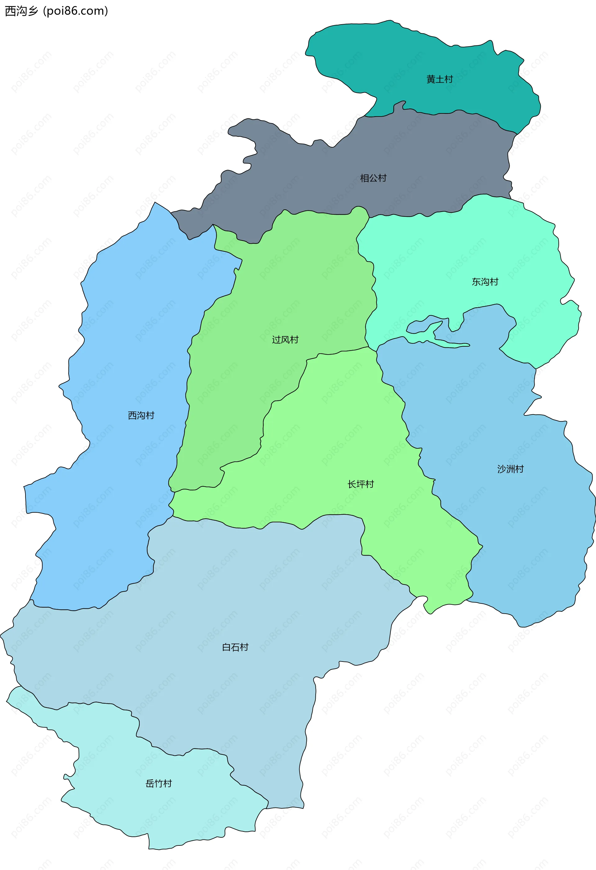 西沟乡边界地图(五级行政区划)