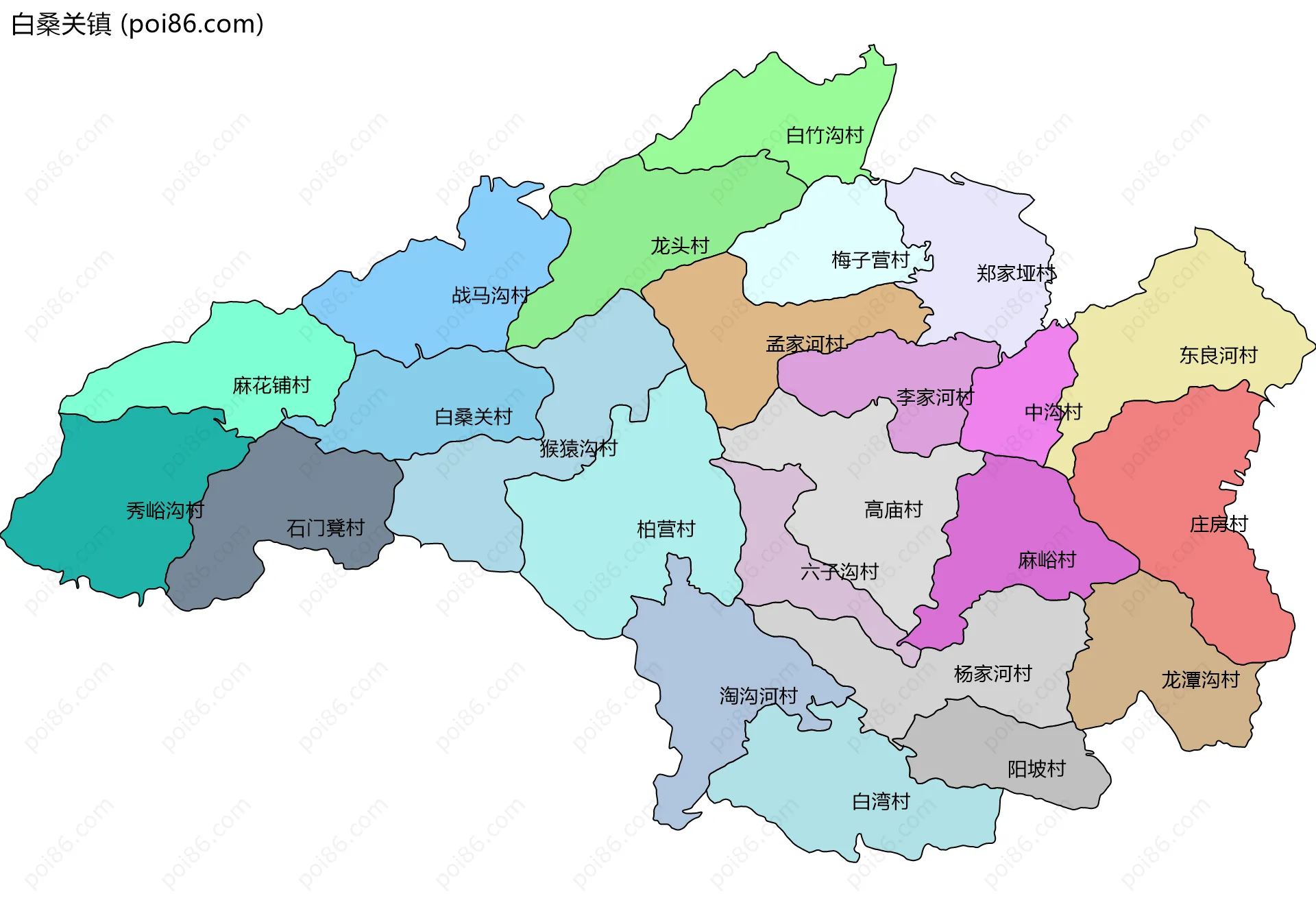 白桑关镇边界地图(五级行政区划)