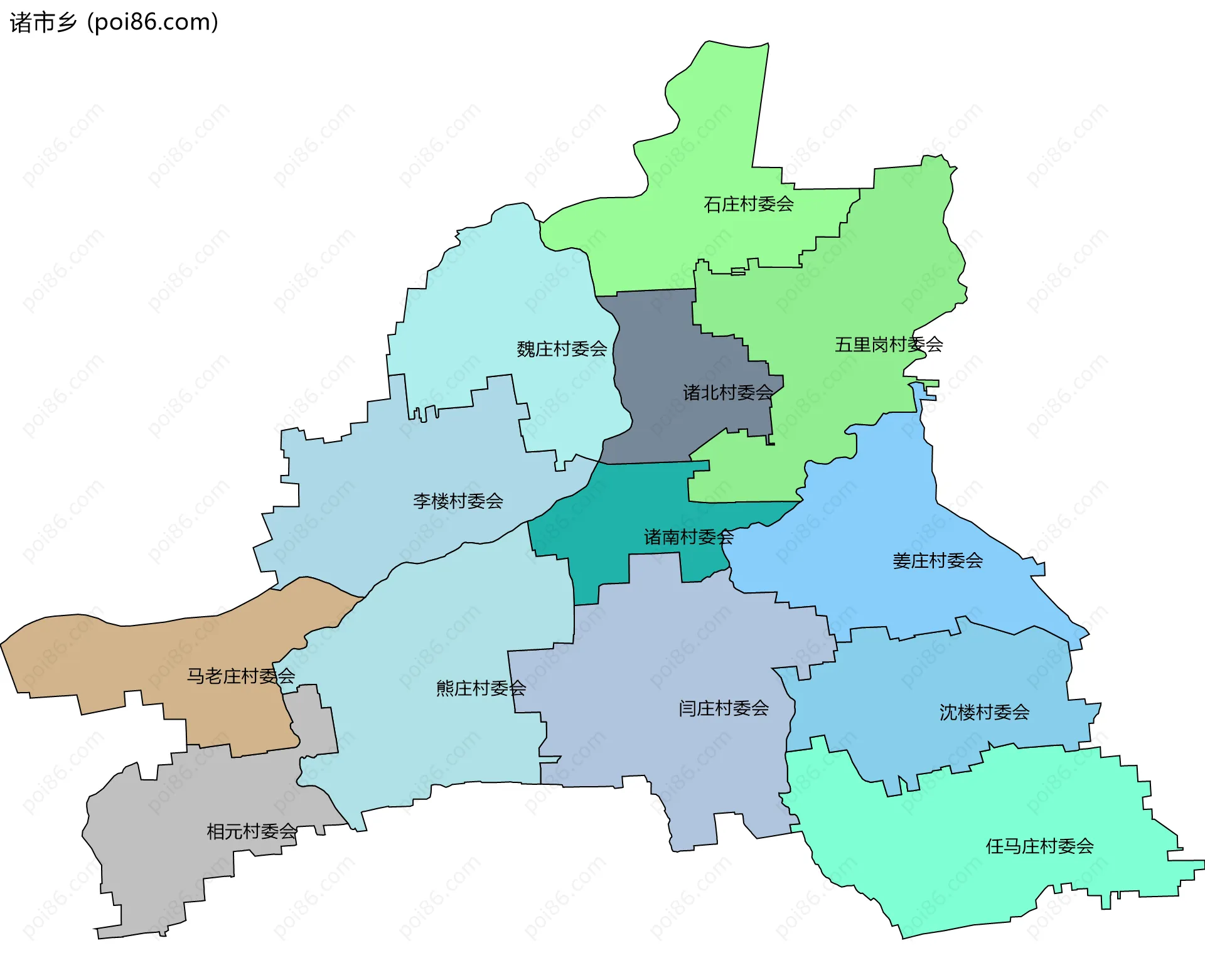 诸市乡边界地图(五级行政区划)