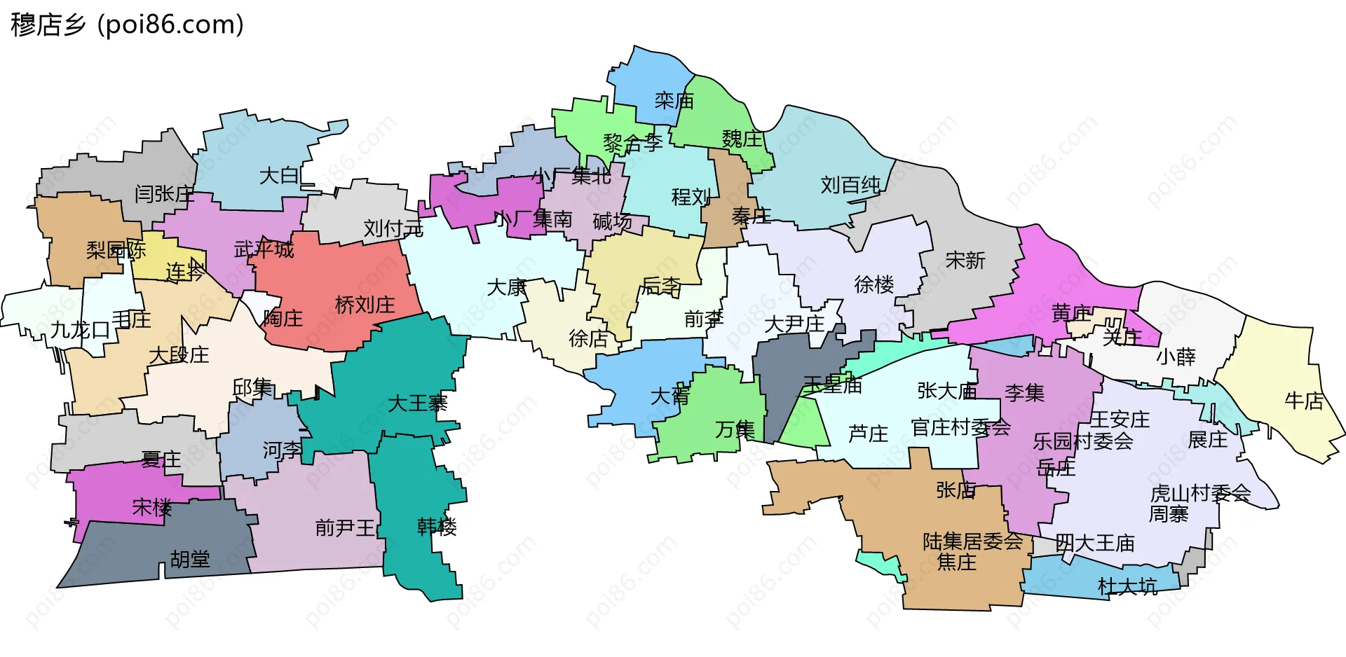 穆店乡边界地图(五级行政区划)