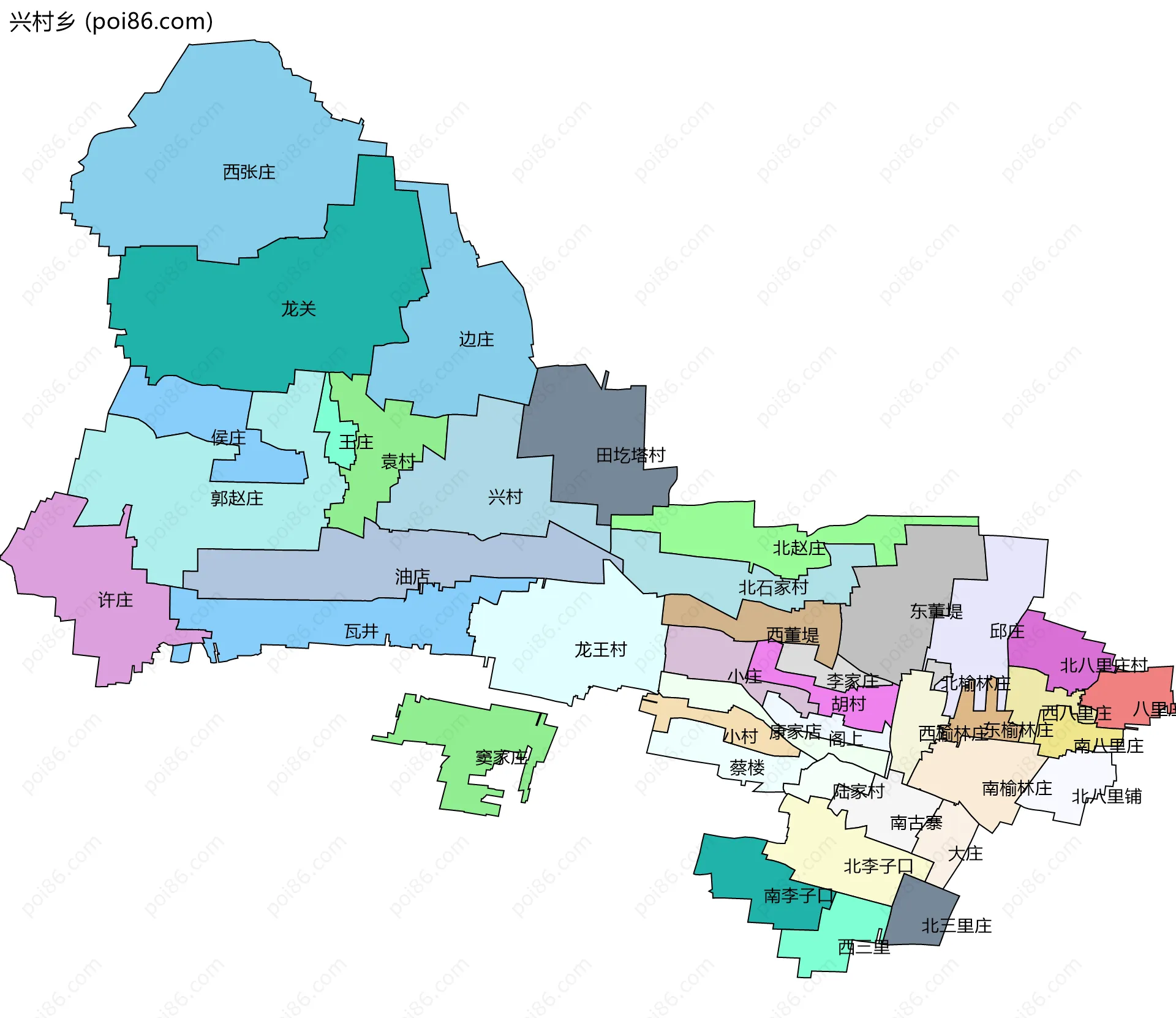 兴村乡边界地图(五级行政区划)