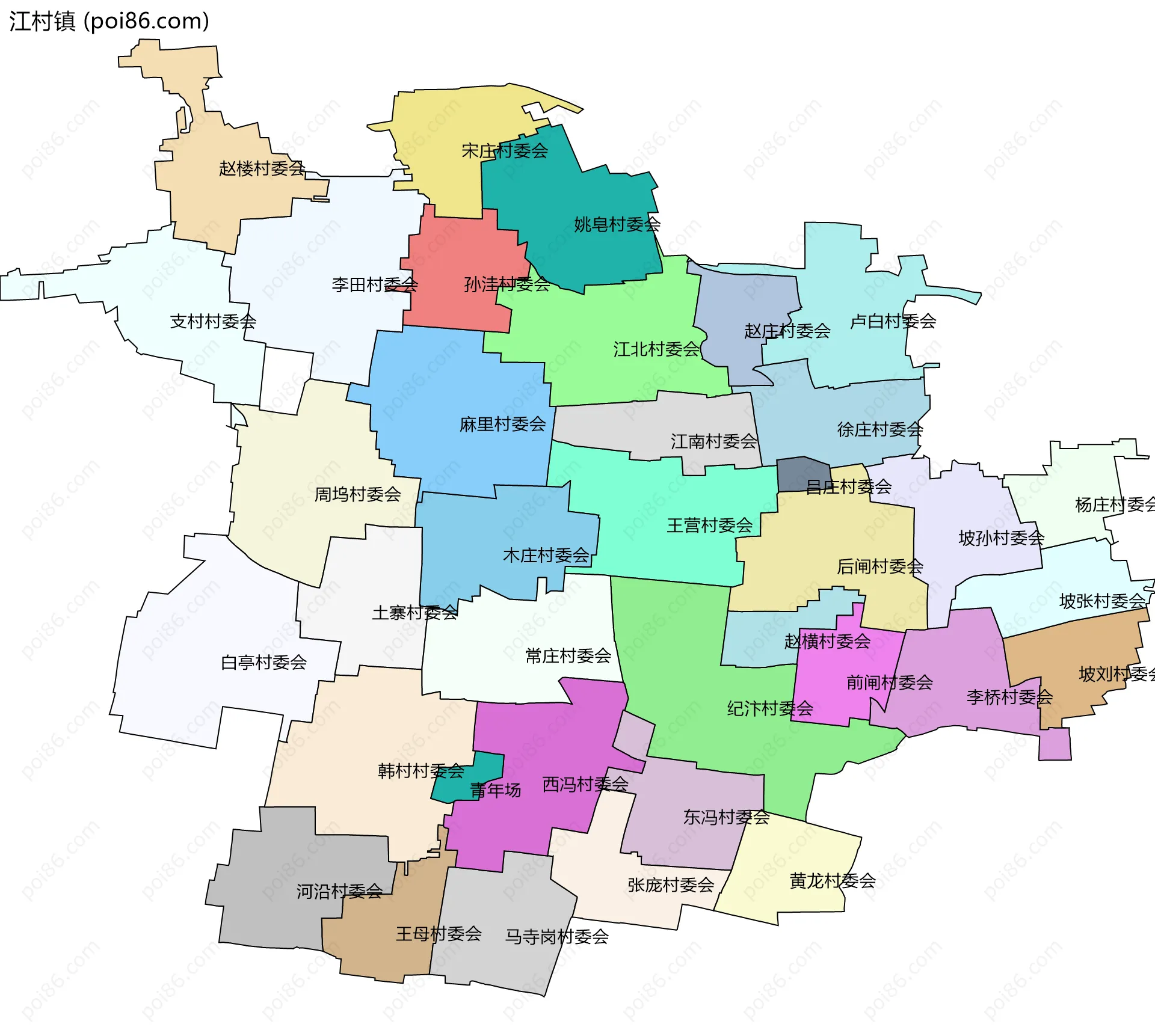 江村镇边界地图(五级行政区划)