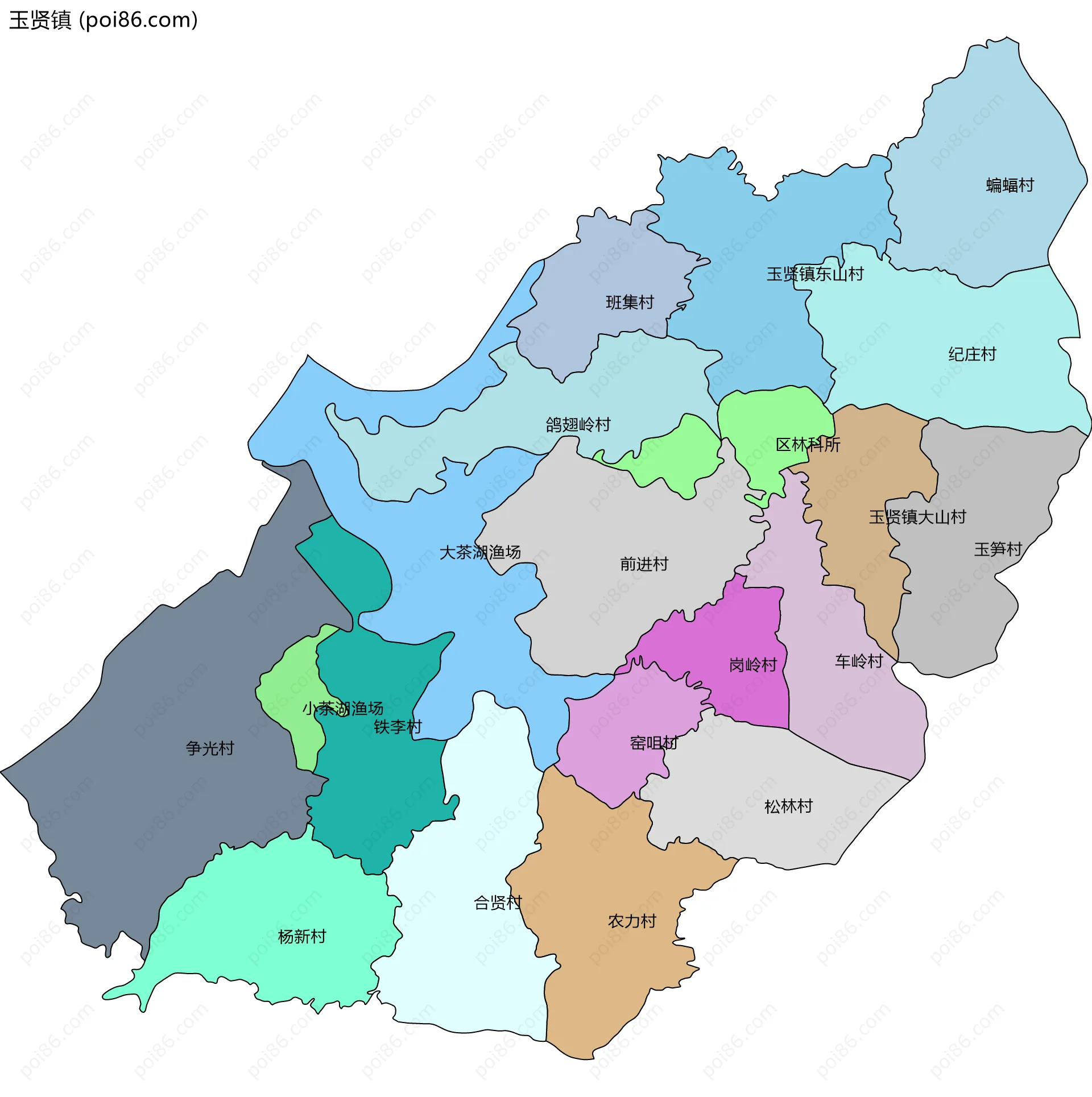 玉贤镇边界地图(五级行政区划)