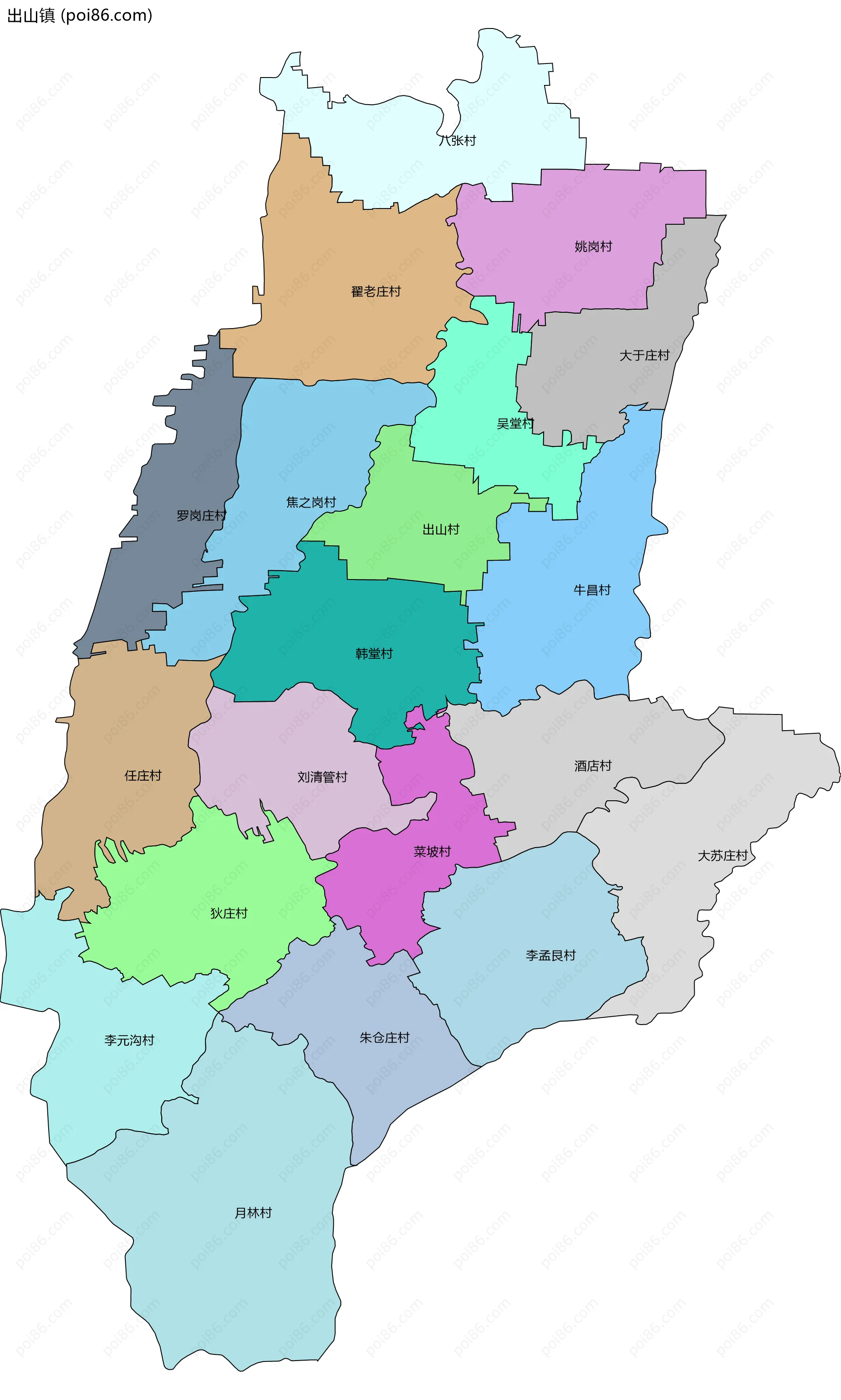 出山镇边界地图(五级行政区划)