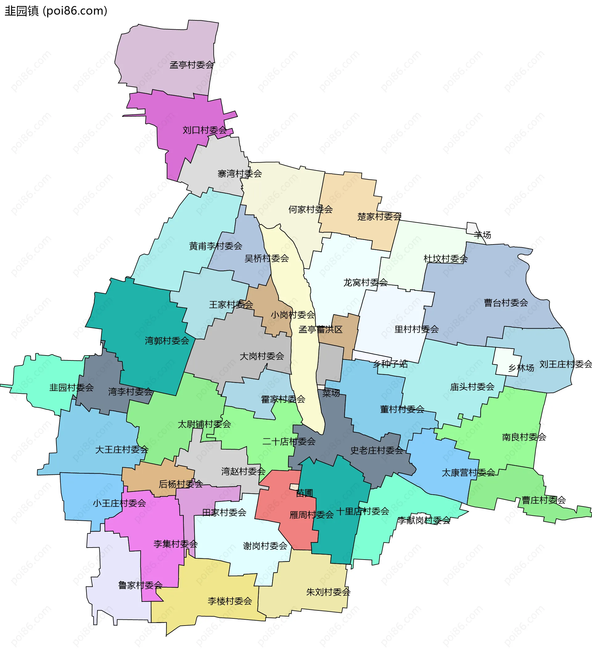 韭园镇边界地图(五级行政区划)