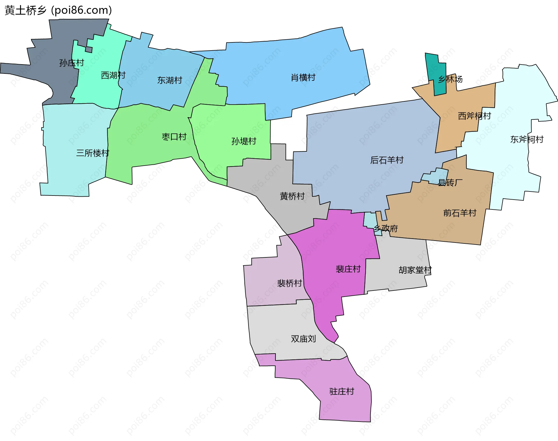 黄土桥乡边界地图(五级行政区划)