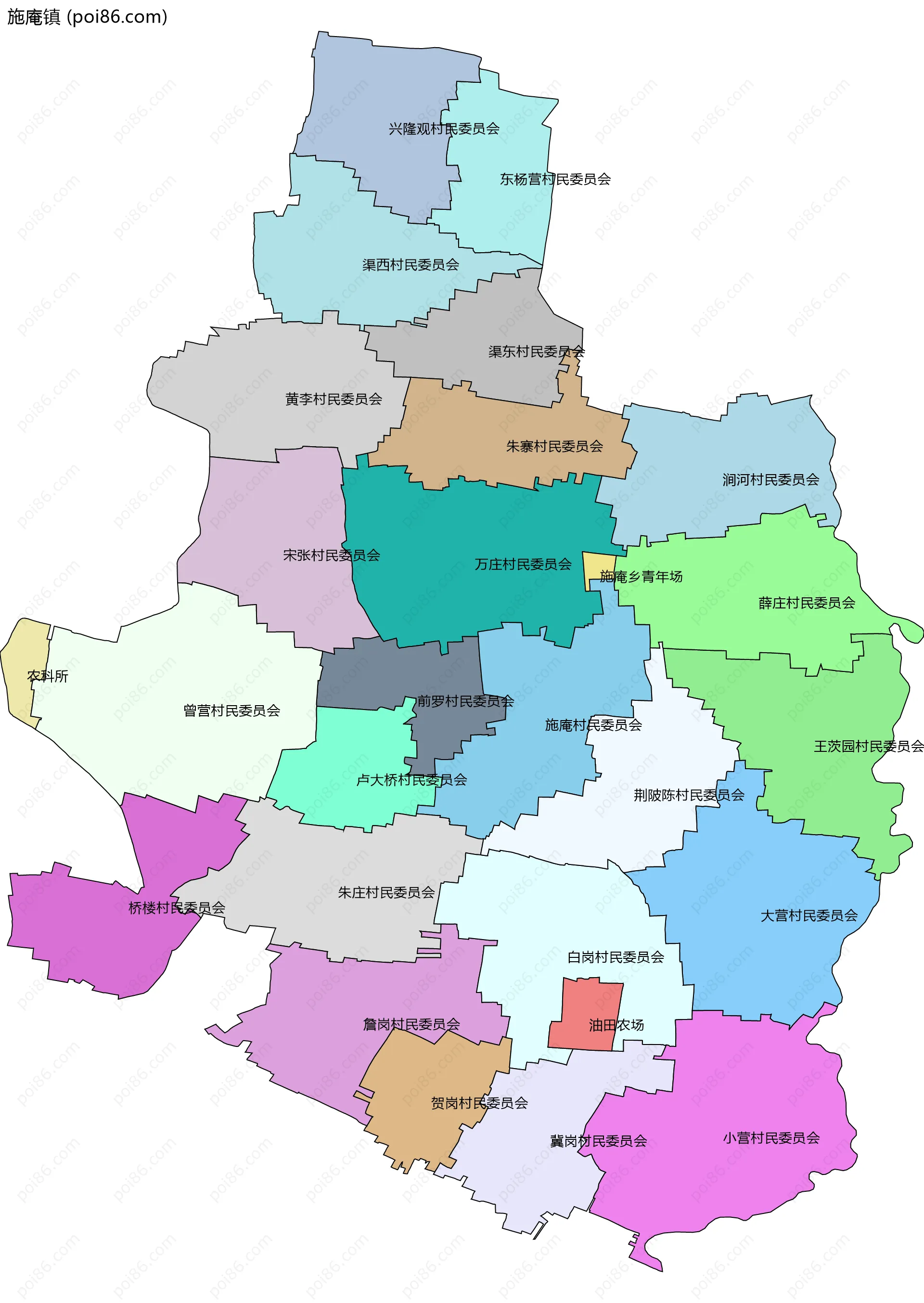 施庵镇边界地图(五级行政区划)