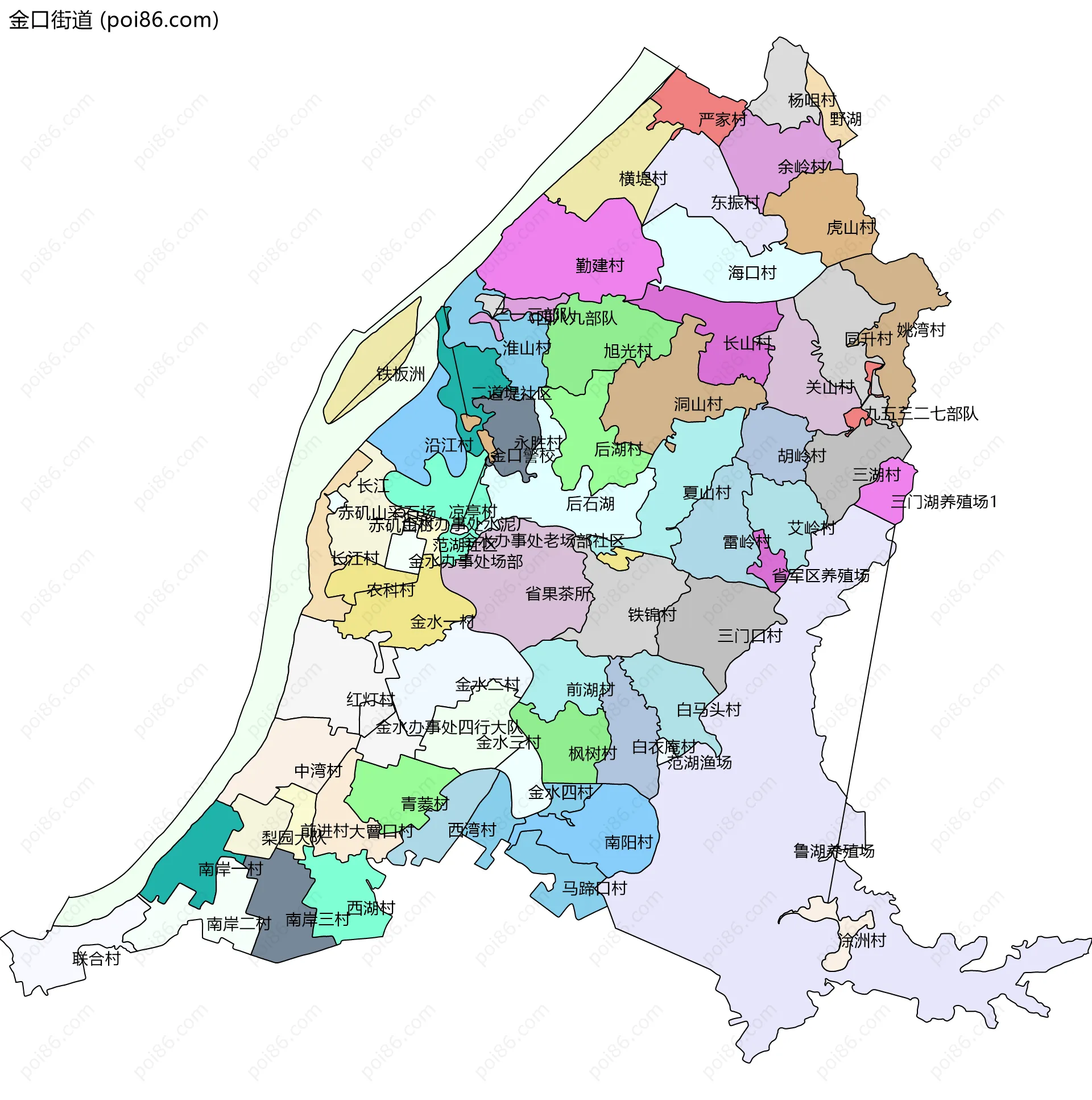 金口街道边界地图(五级行政区划)