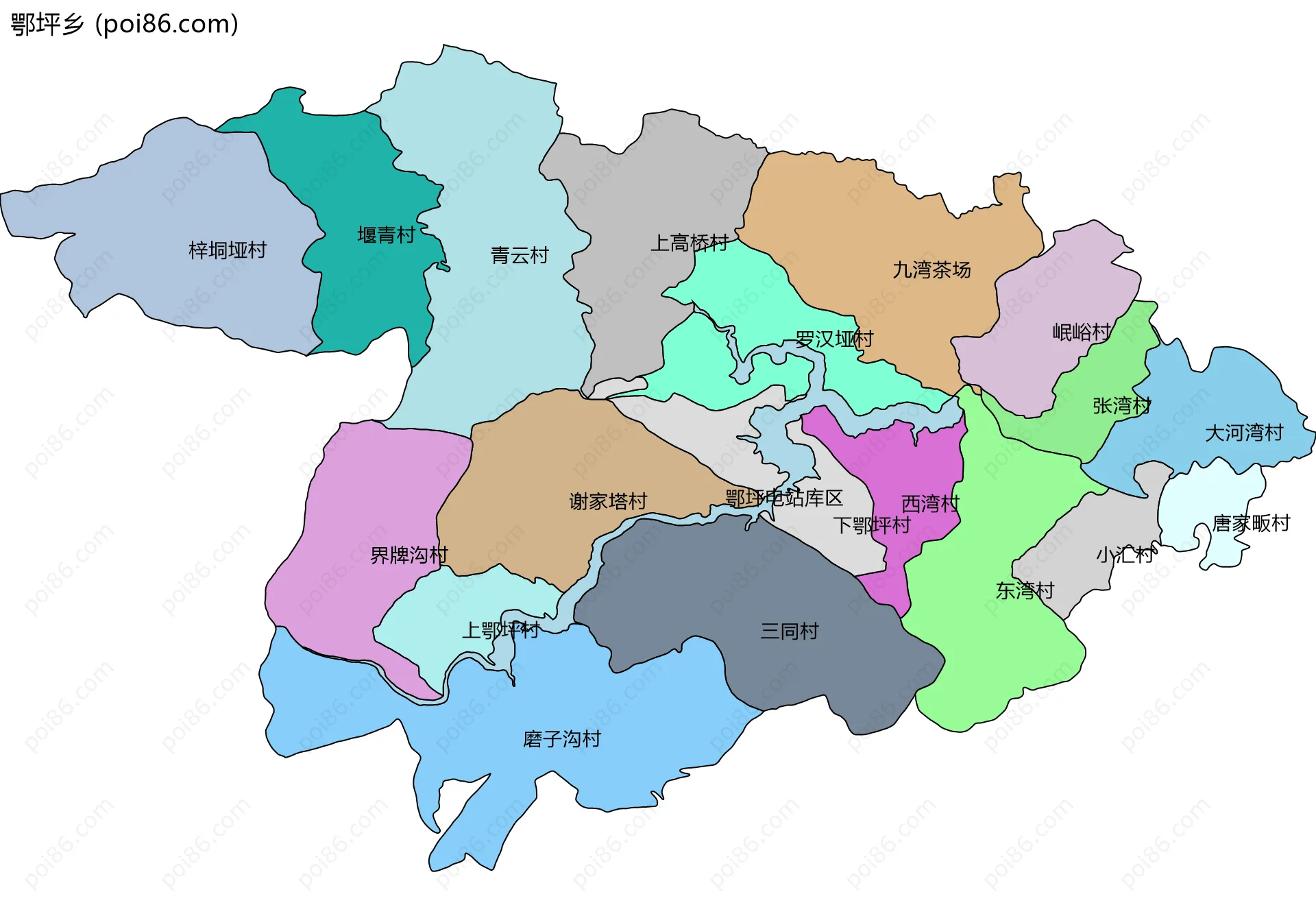 鄂坪乡边界地图(五级行政区划)