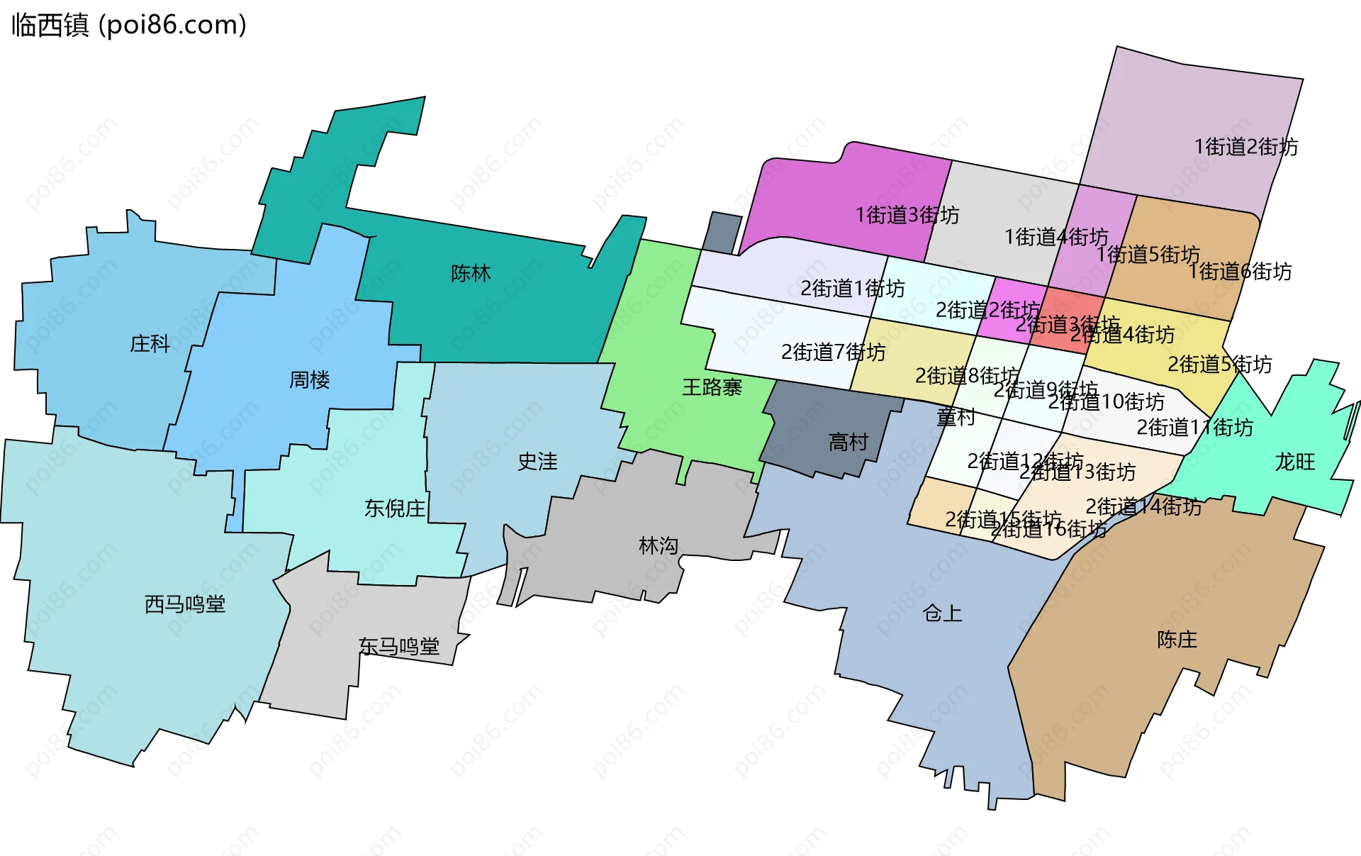 临西镇边界地图(五级行政区划)