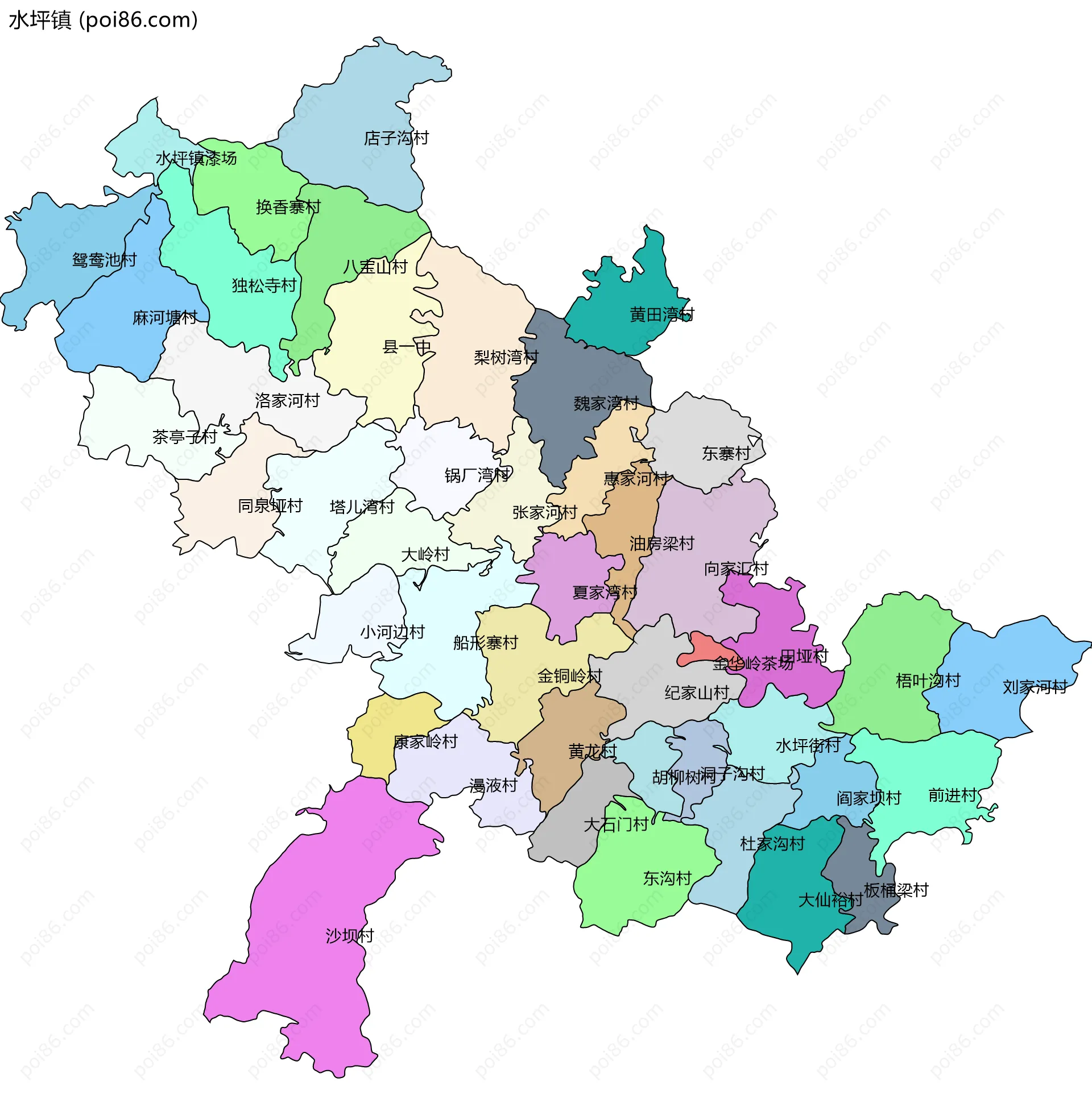 水坪镇边界地图(五级行政区划)