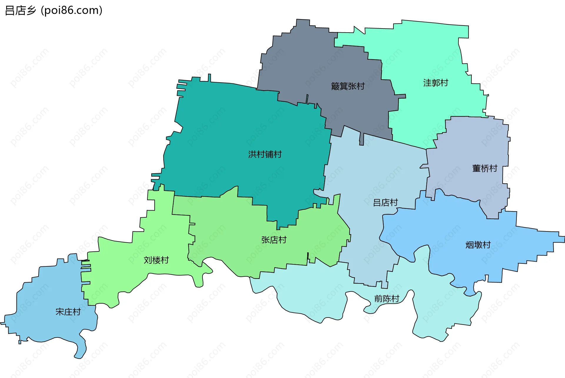 吕店乡边界地图(五级行政区划)