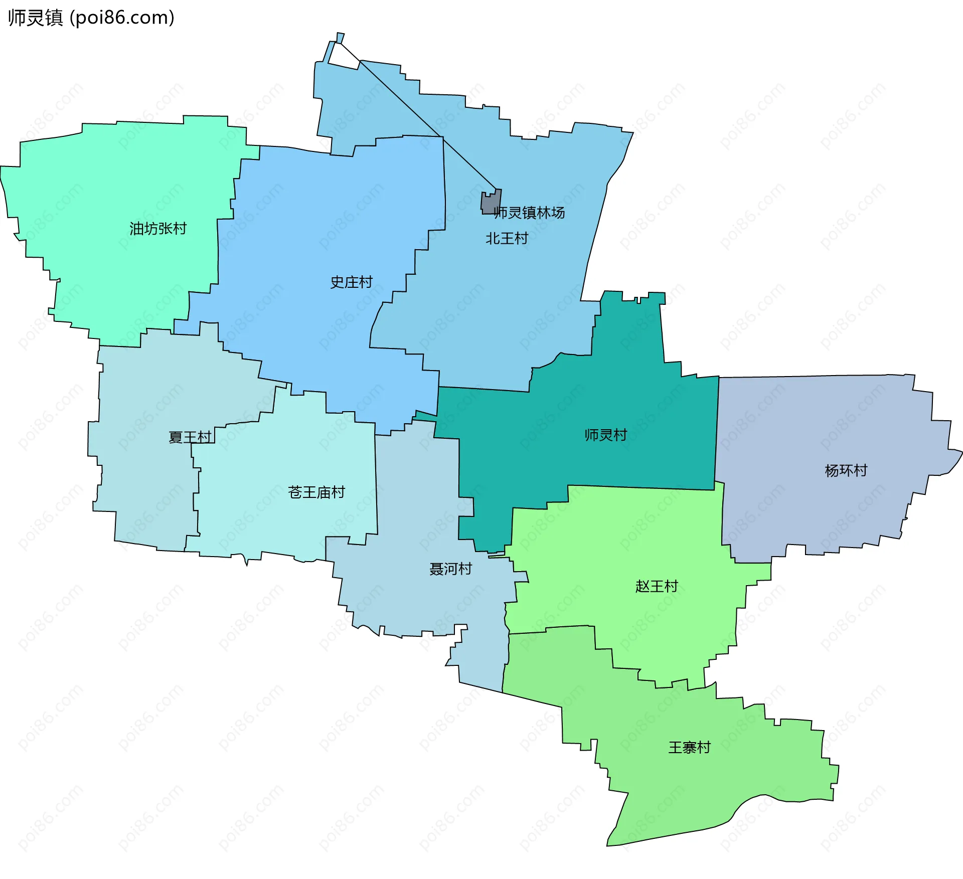 师灵镇边界地图(五级行政区划)
