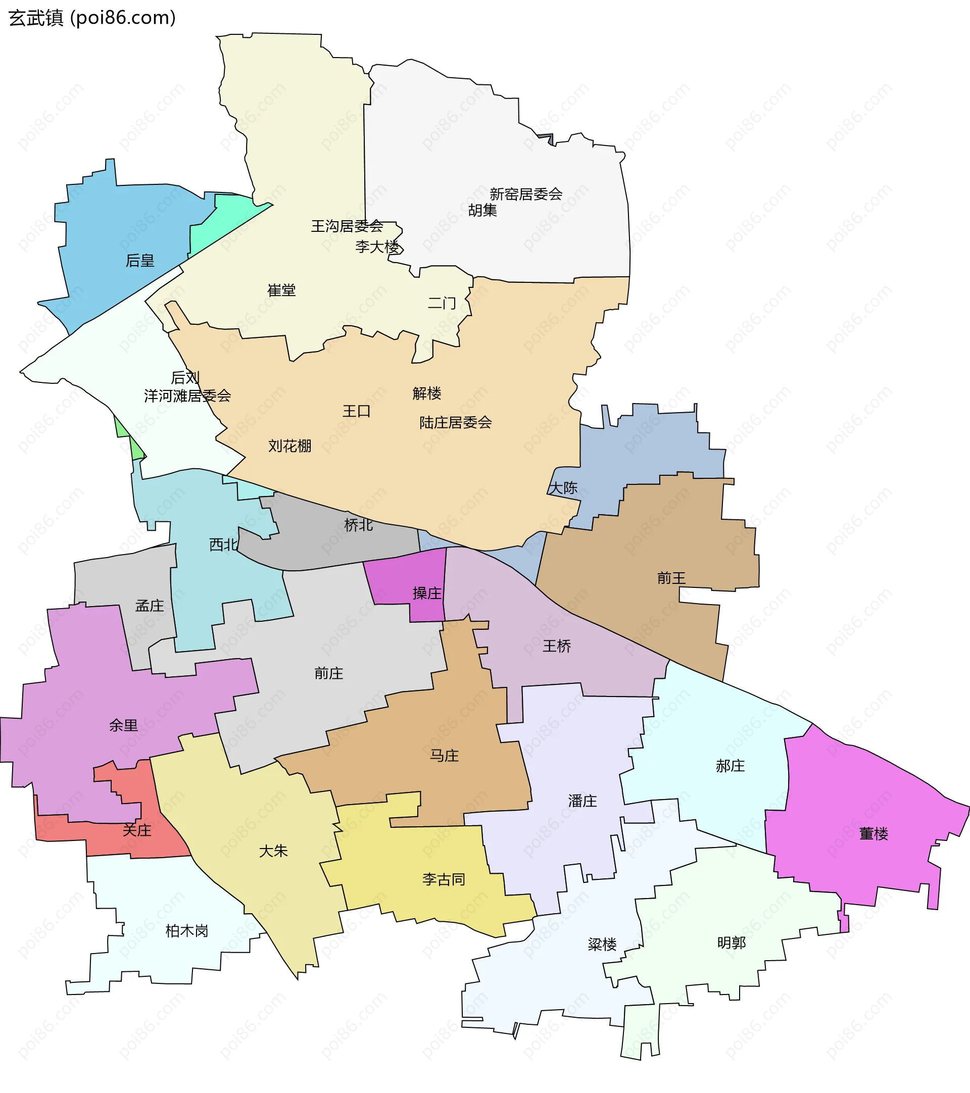 玄武镇边界地图(五级行政区划)