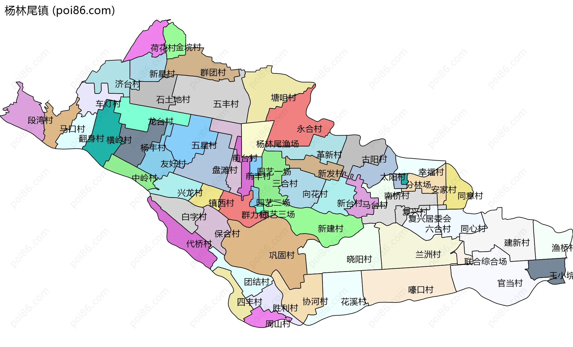 杨林尾镇边界地图(五级行政区划)