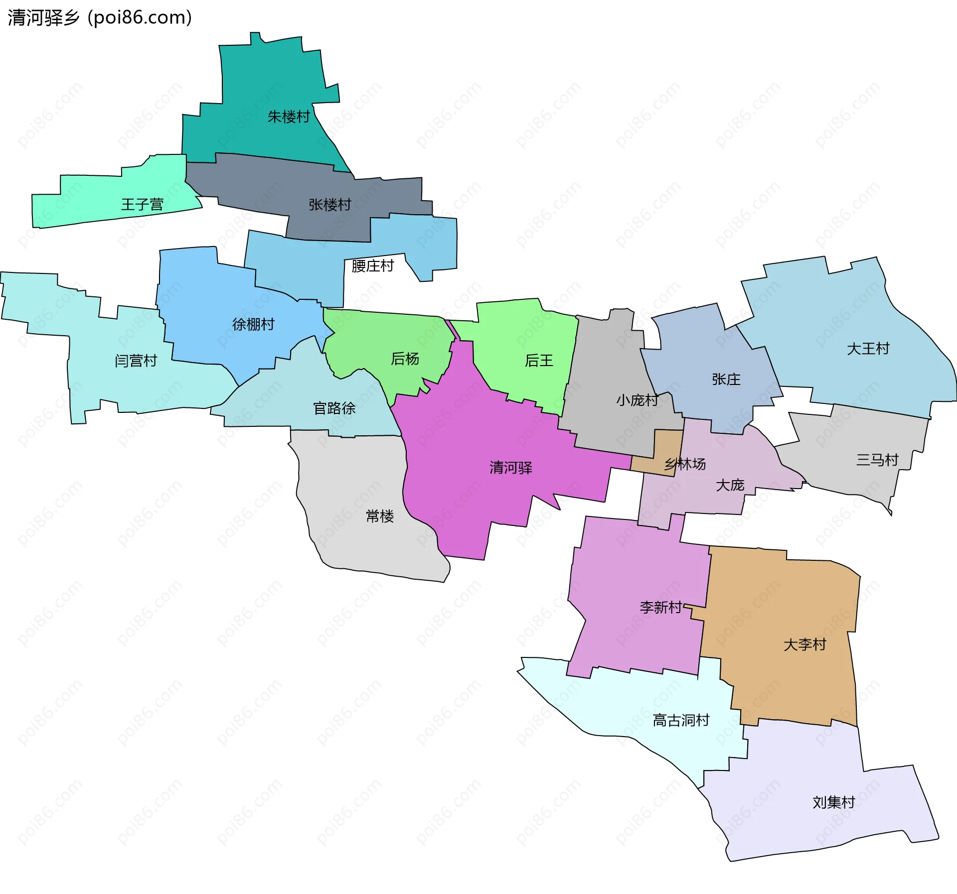 清河驿乡边界地图(五级行政区划)