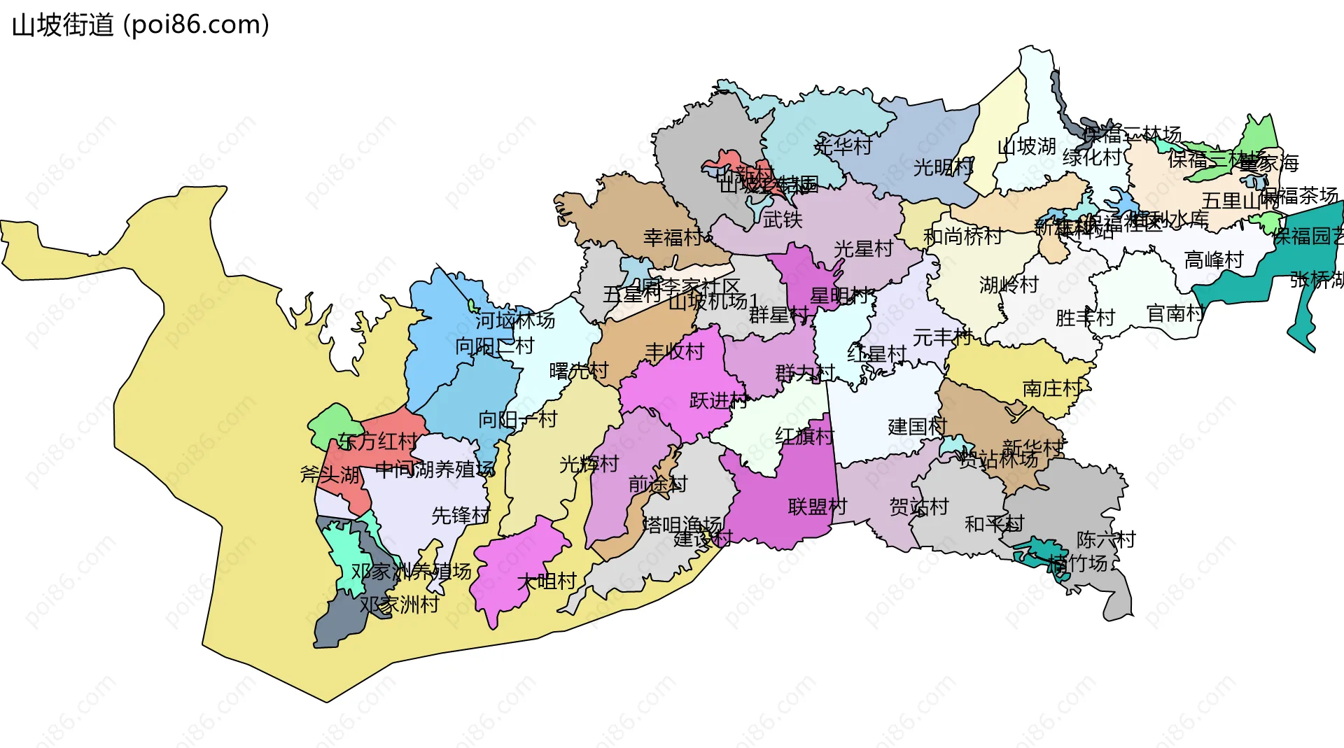 山坡街道边界地图(五级行政区划)