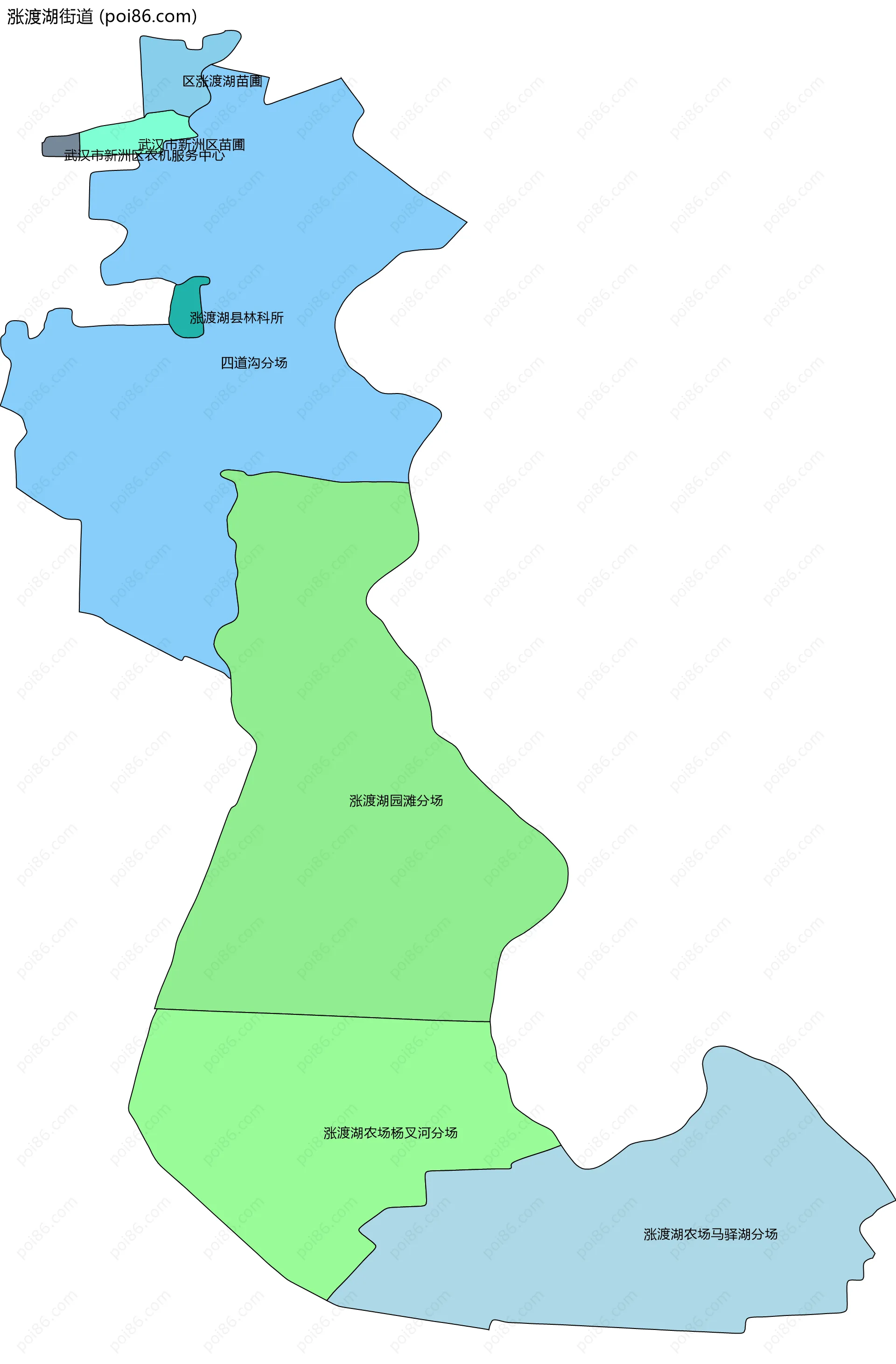 涨渡湖街道边界地图(五级行政区划)