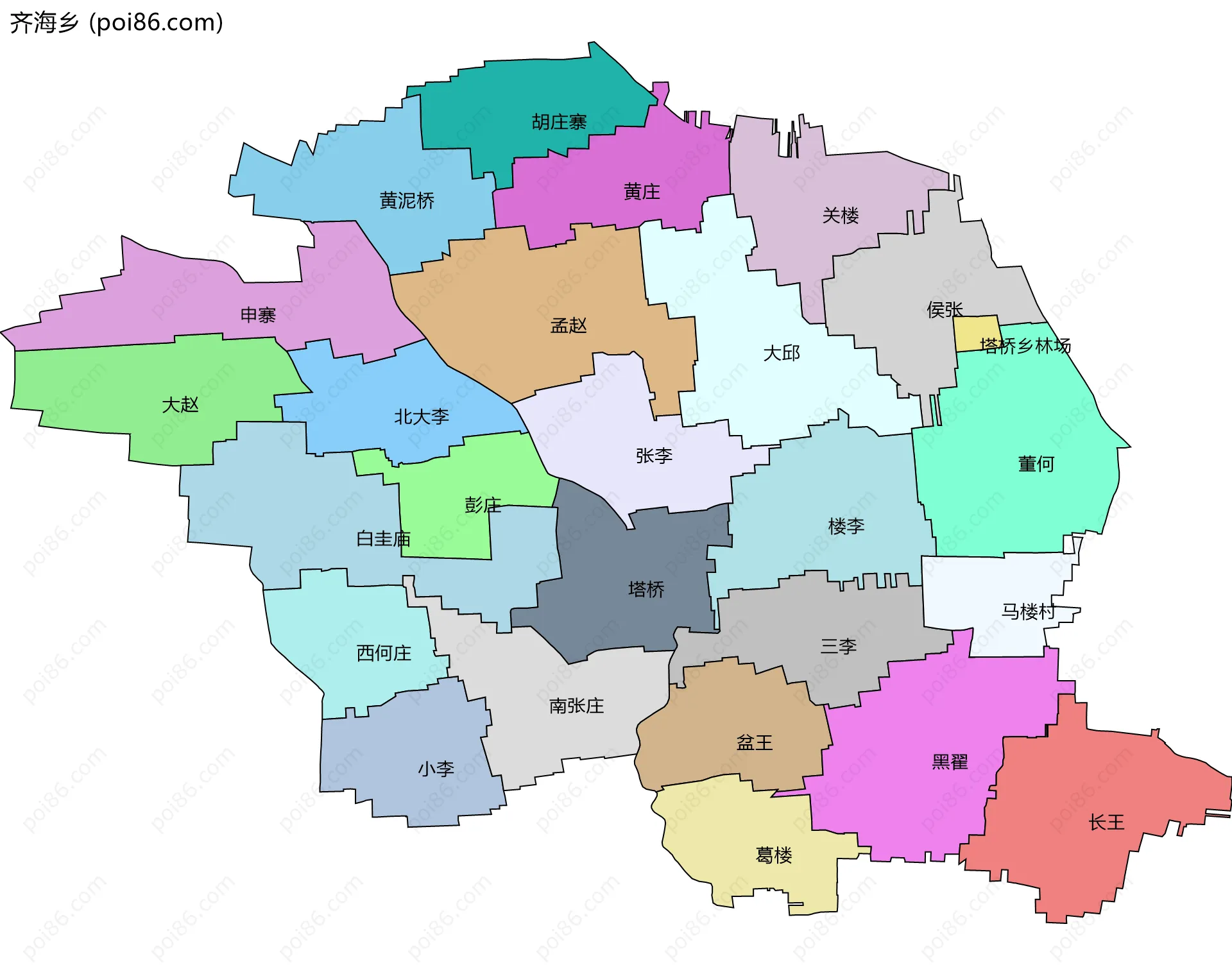 齐海乡边界地图(五级行政区划)