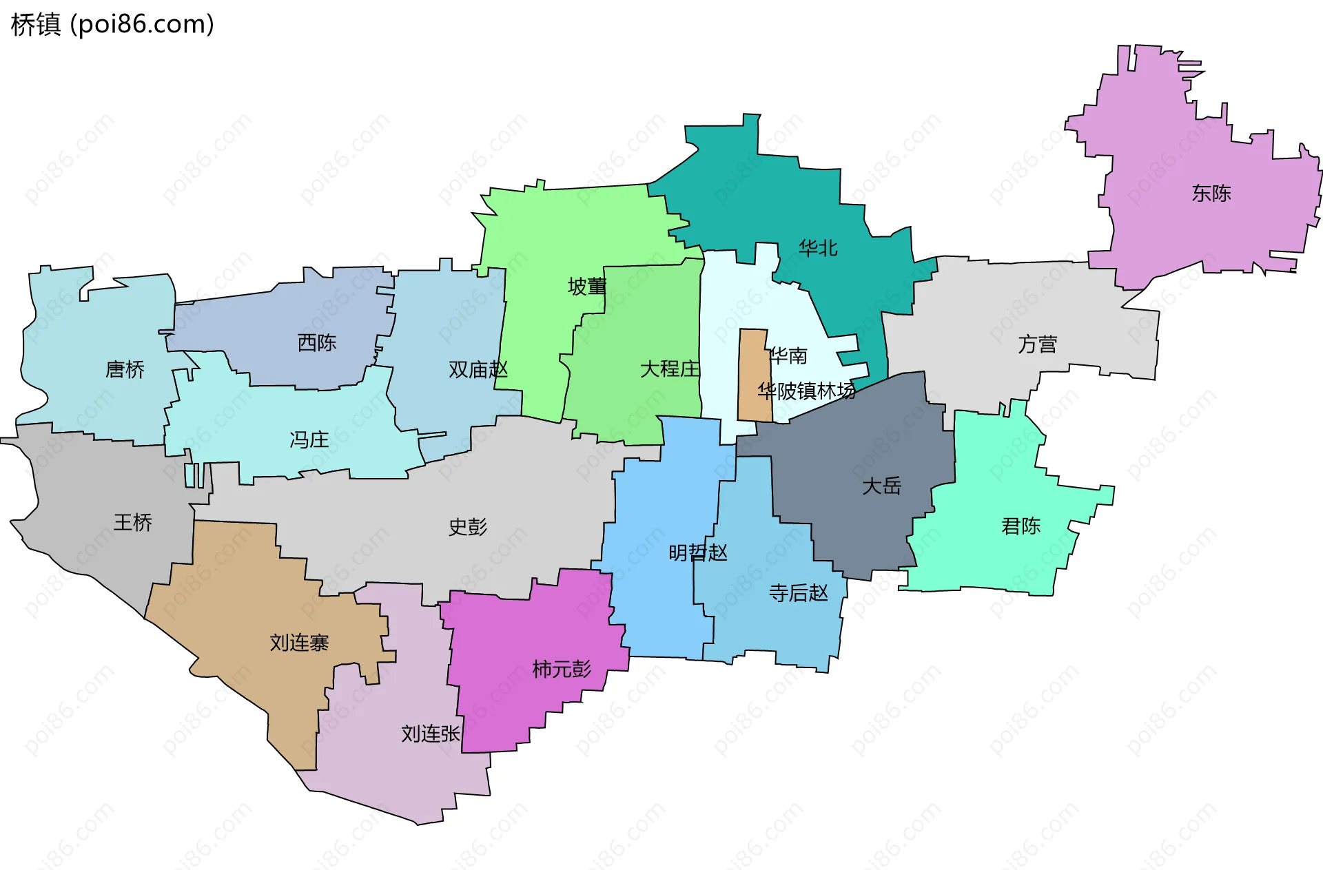 桥镇边界地图(五级行政区划)