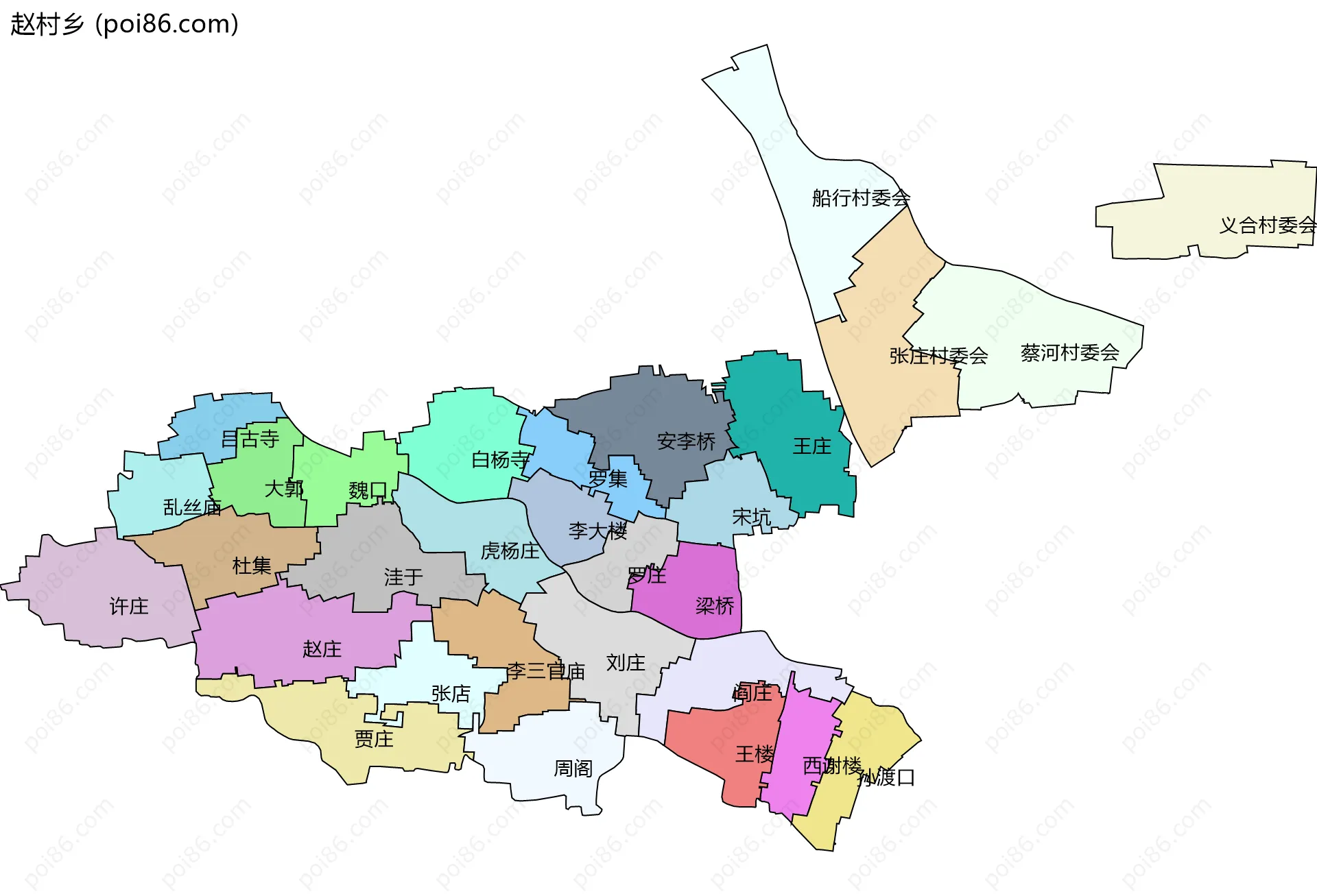 赵村乡边界地图(五级行政区划)