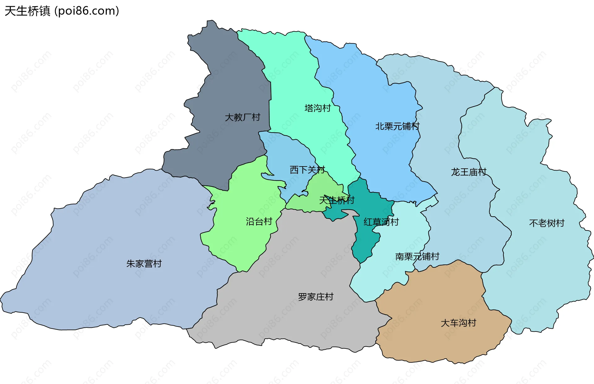天生桥镇边界地图(五级行政区划)