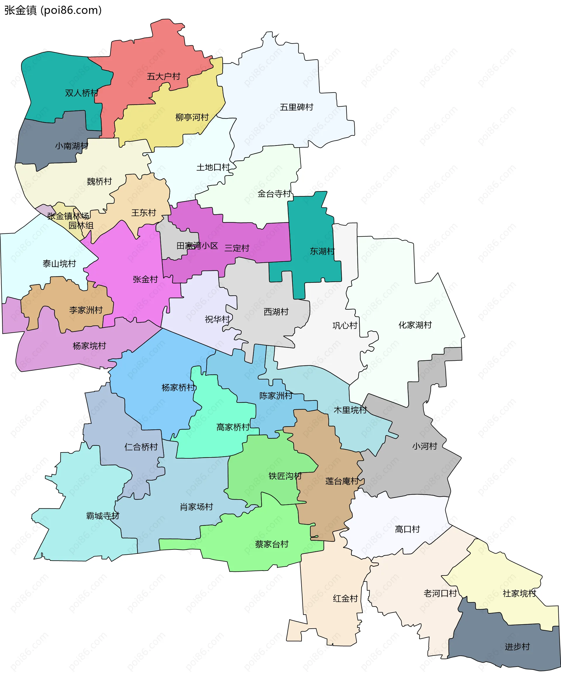 张金镇边界地图(五级行政区划)