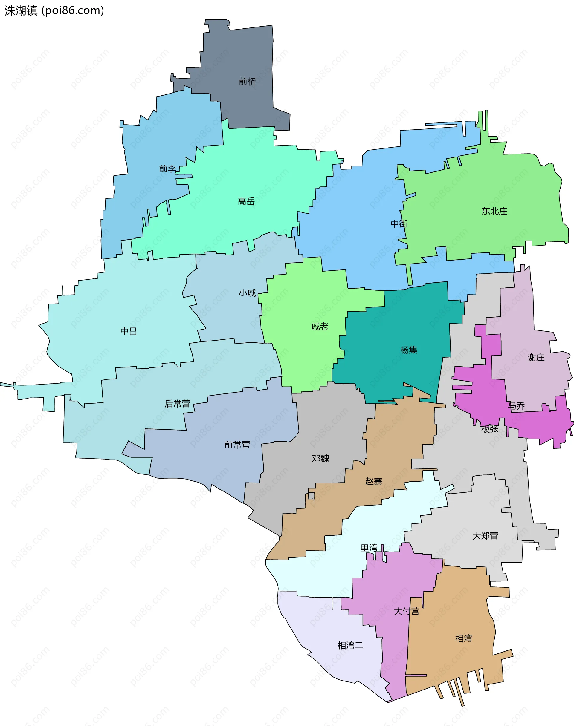 洙湖镇边界地图(五级行政区划)