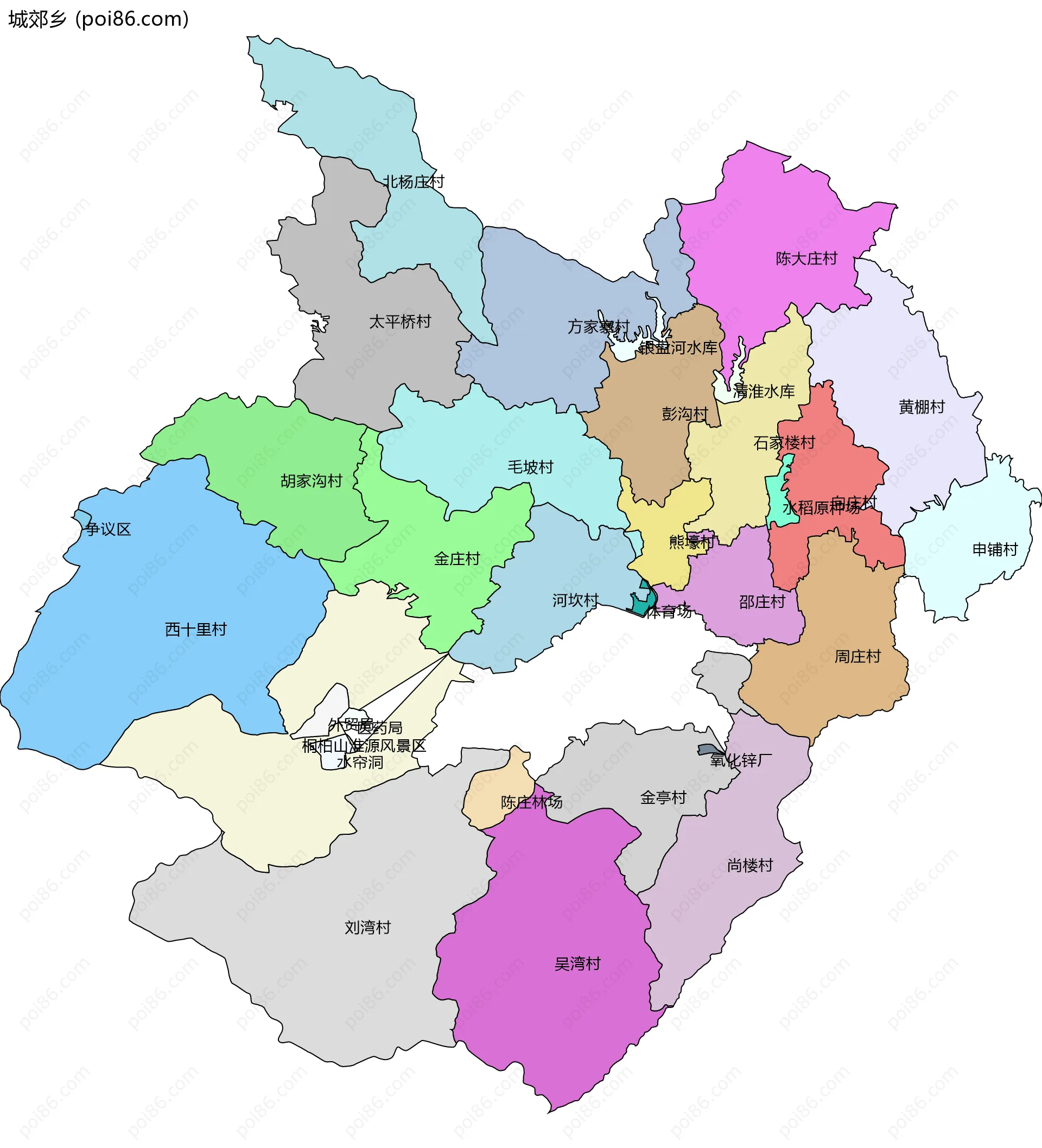 城郊乡边界地图(五级行政区划)