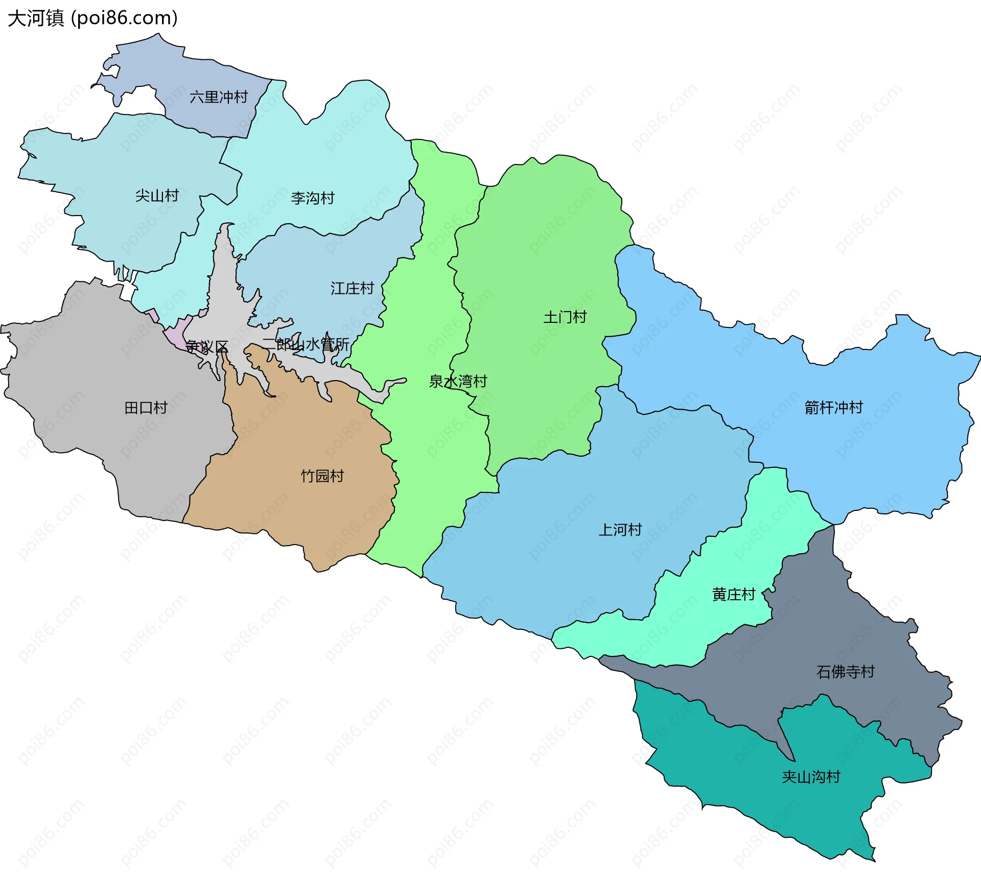 大河镇边界地图(五级行政区划)