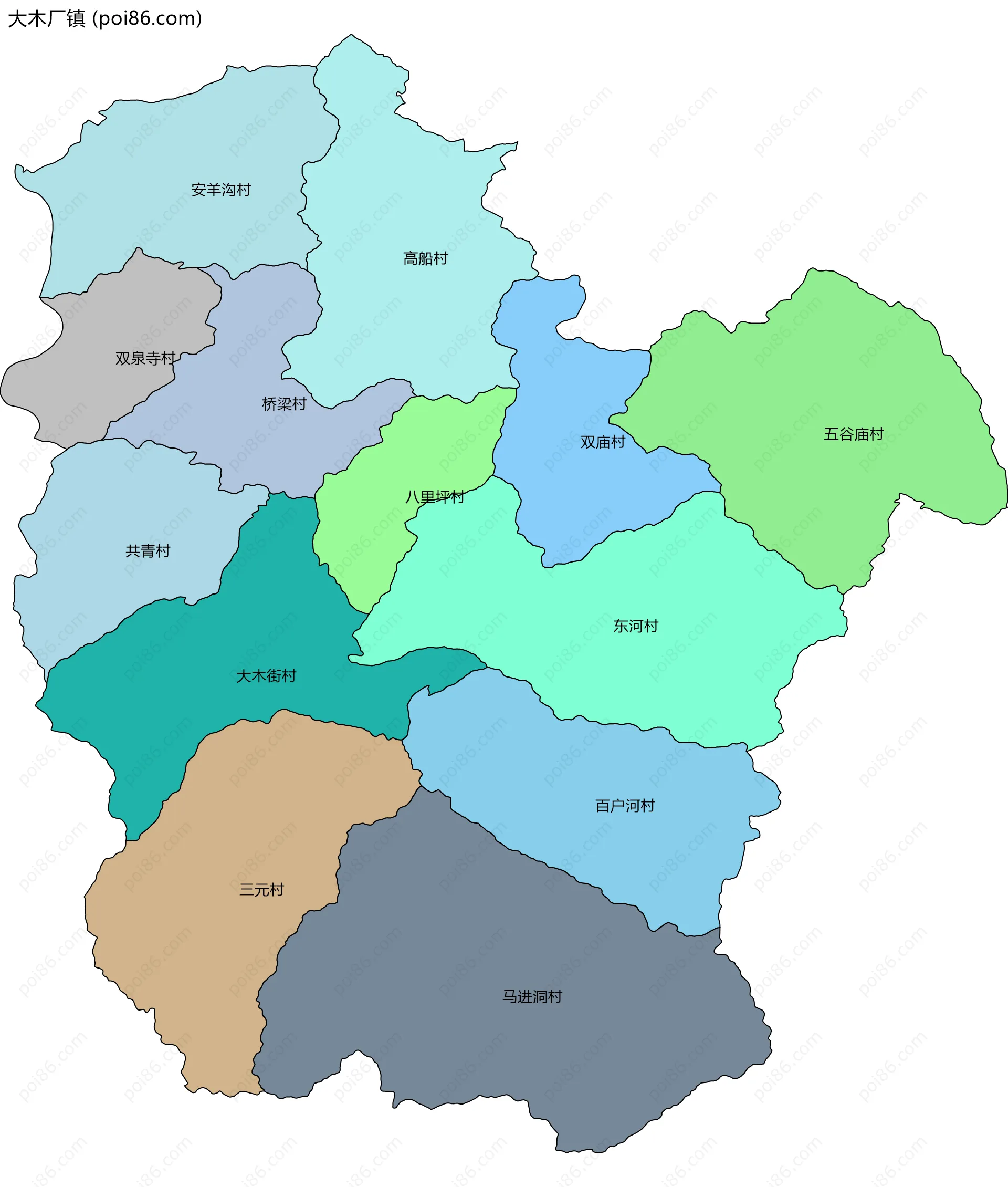 大木厂镇边界地图(五级行政区划)