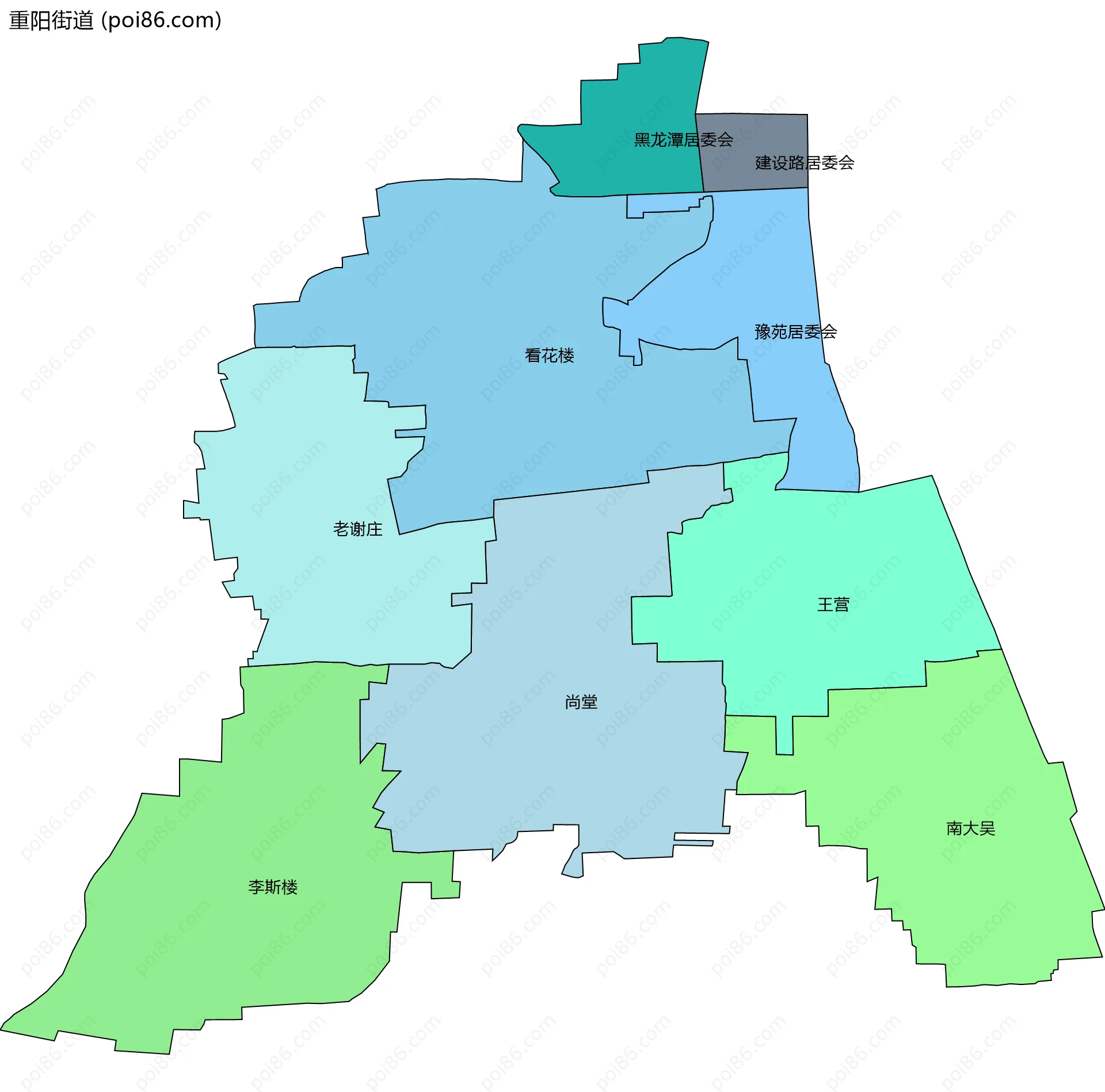 重阳街道边界地图(五级行政区划)