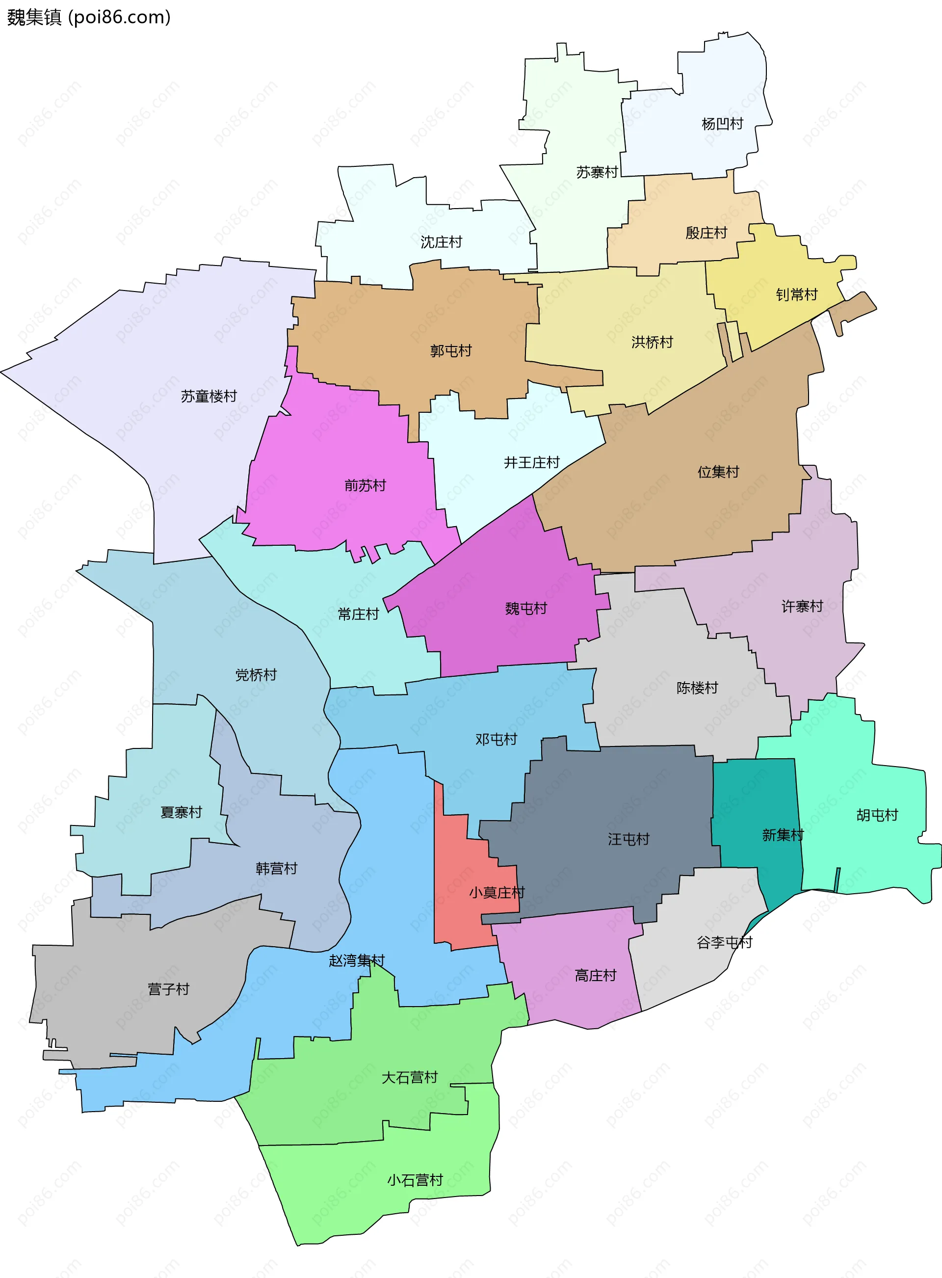 魏集镇边界地图(五级行政区划)