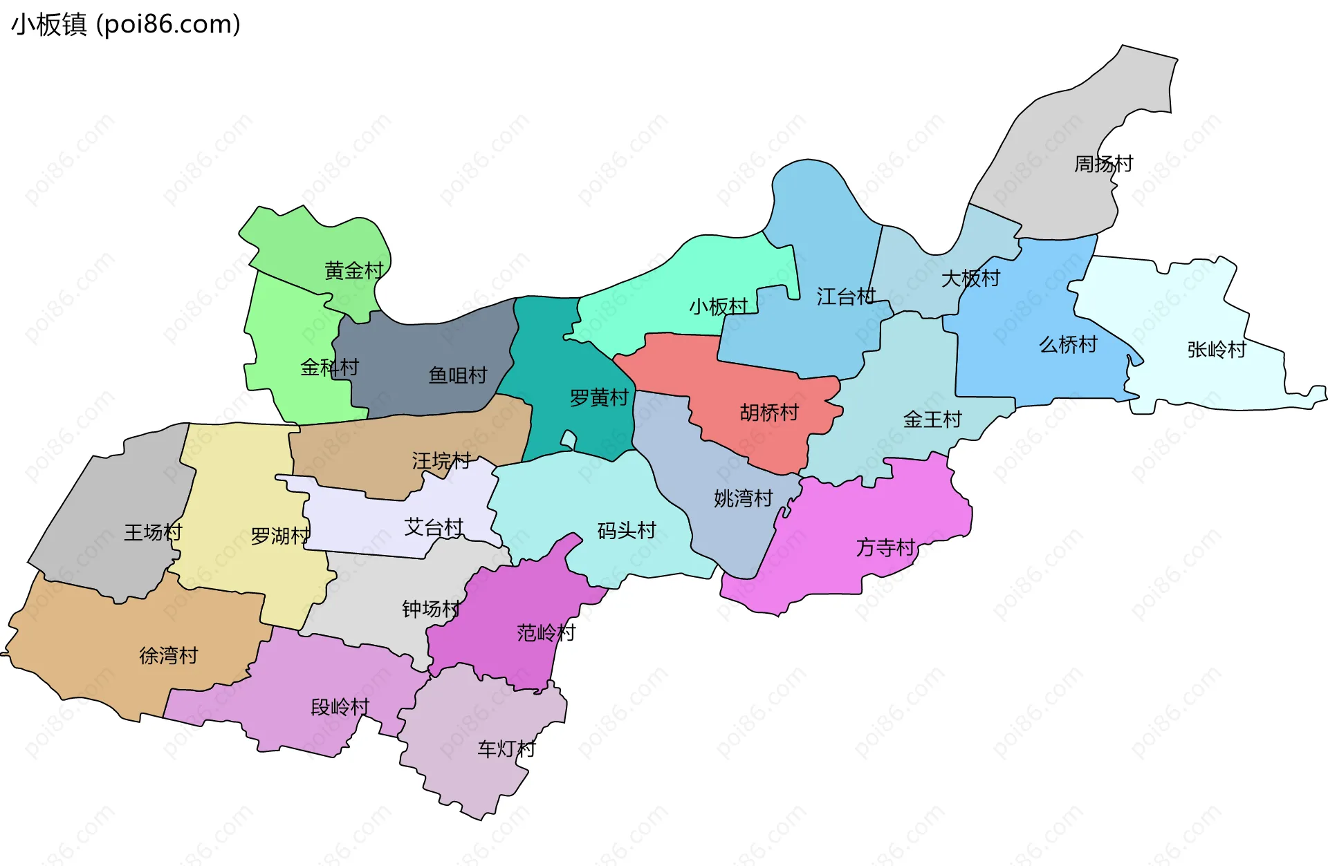 小板镇边界地图(五级行政区划)