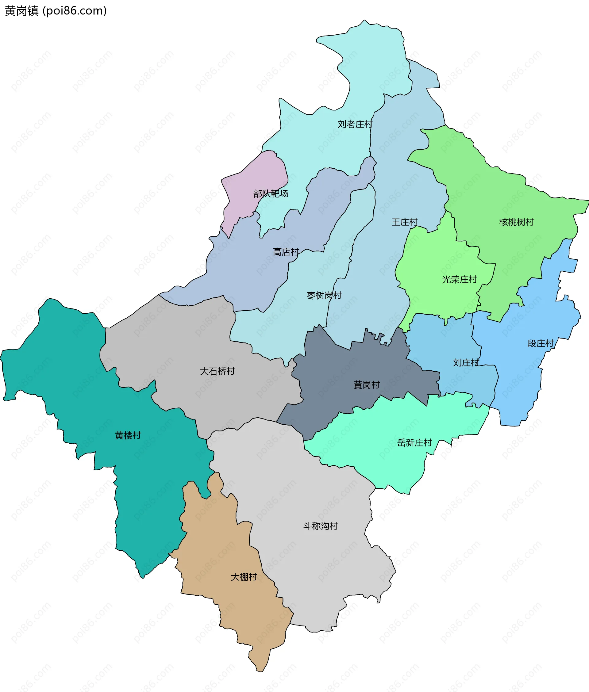 黄岗镇边界地图(五级行政区划)