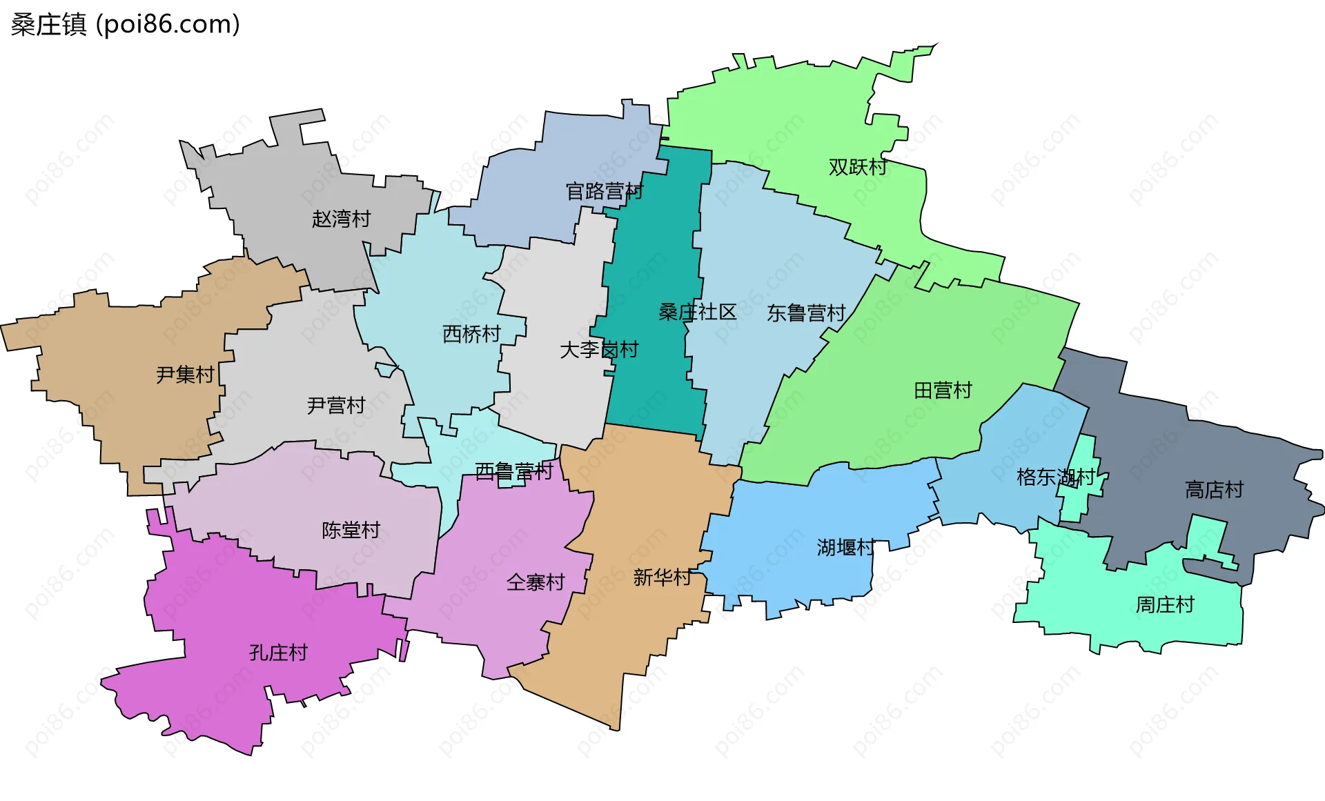 桑庄镇边界地图(五级行政区划)