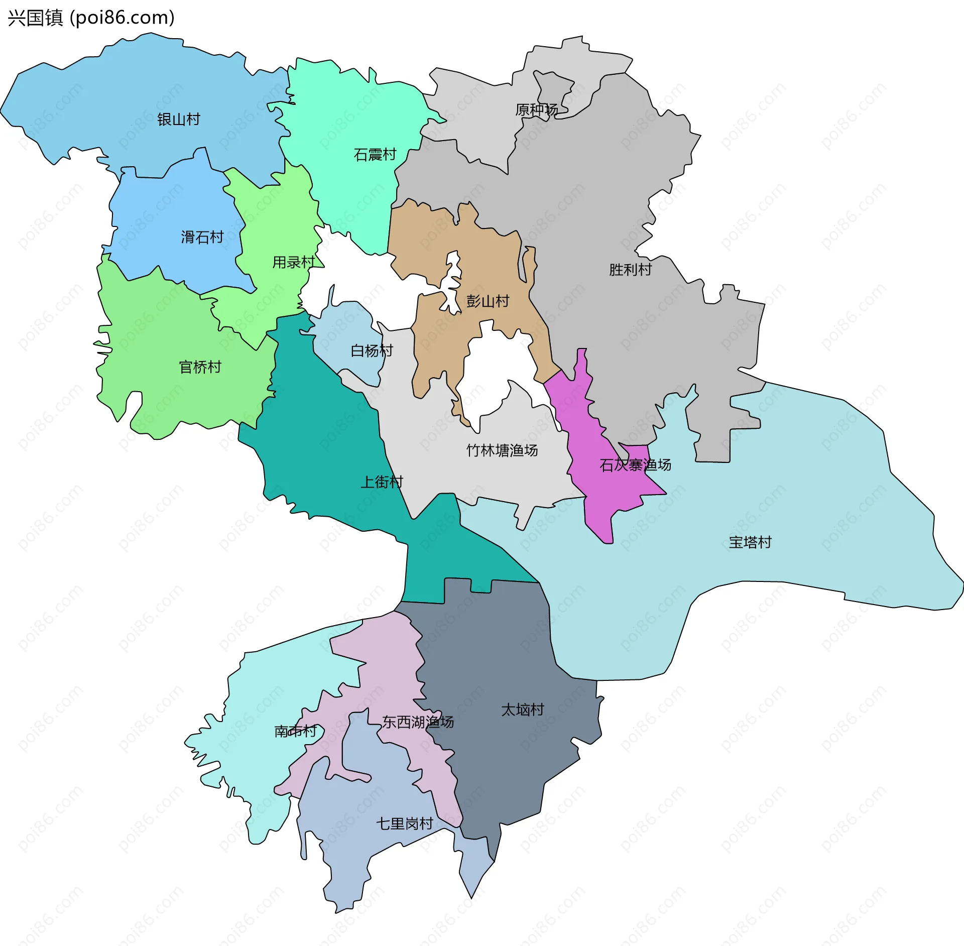兴国镇边界地图(五级行政区划)