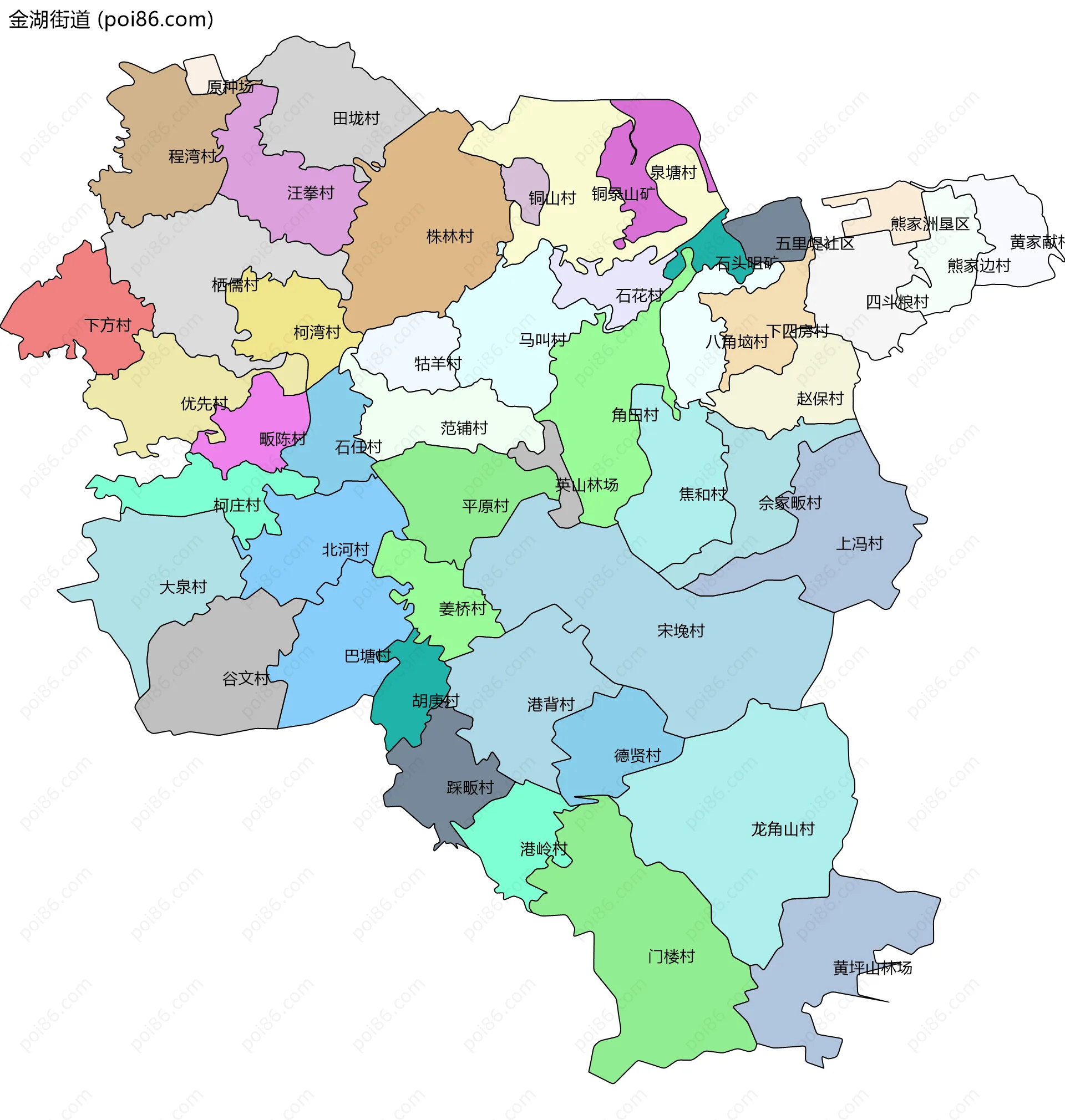 金湖街道边界地图(五级行政区划)