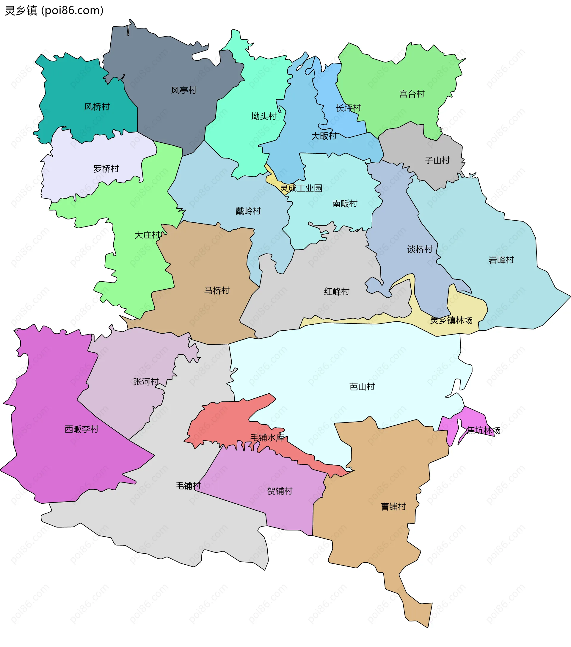 灵乡镇边界地图(五级行政区划)