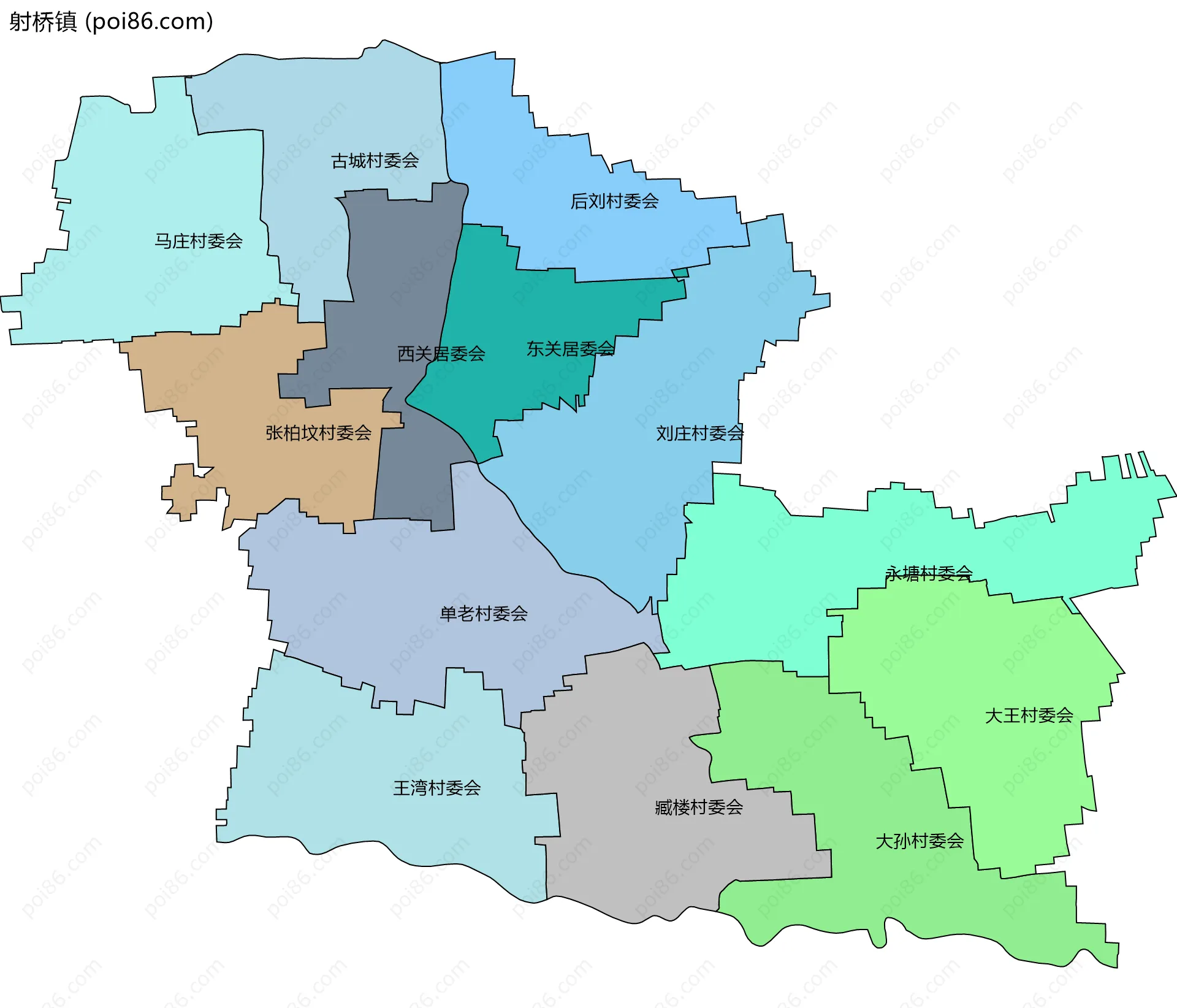 射桥镇边界地图(五级行政区划)