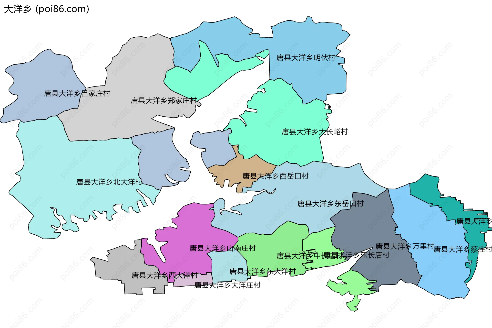 大洋乡边界地图(五级行政区划)