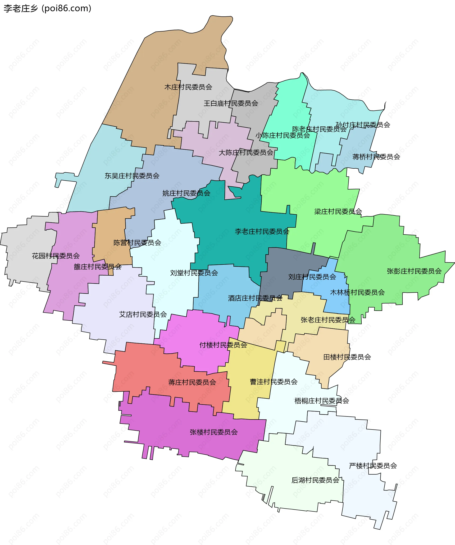 李老庄乡边界地图(五级行政区划)