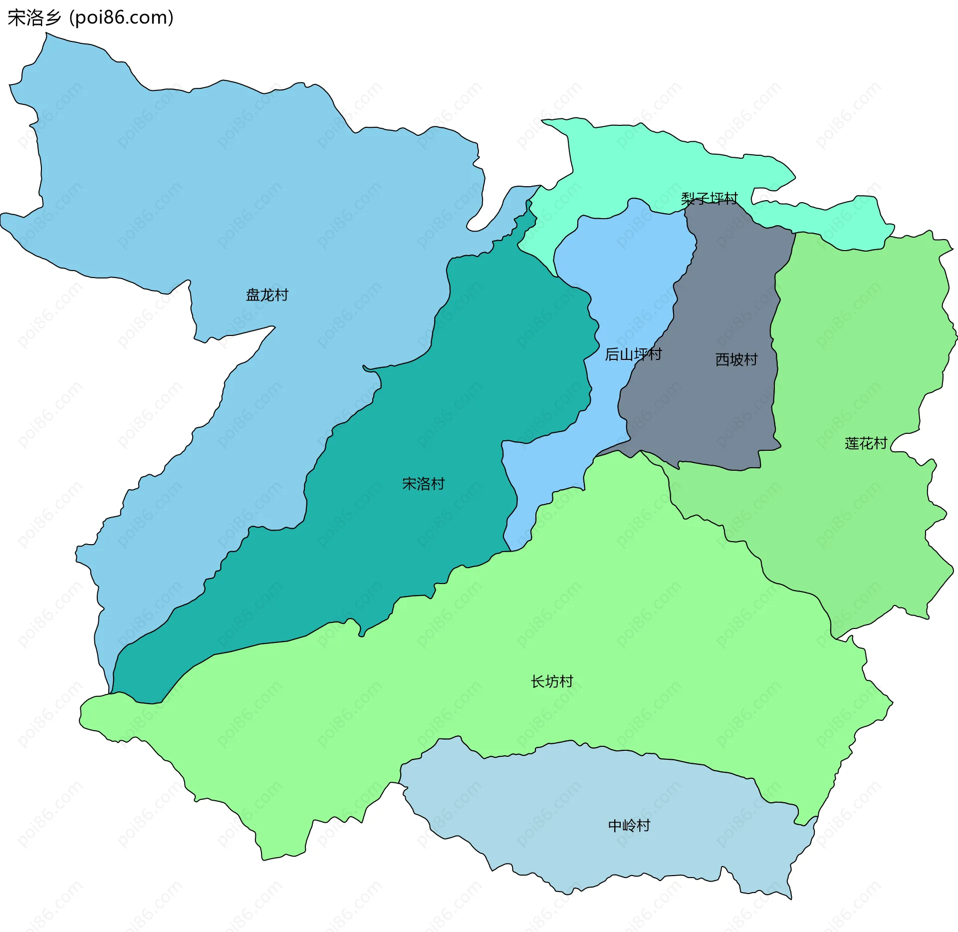 宋洛乡边界地图(五级行政区划)