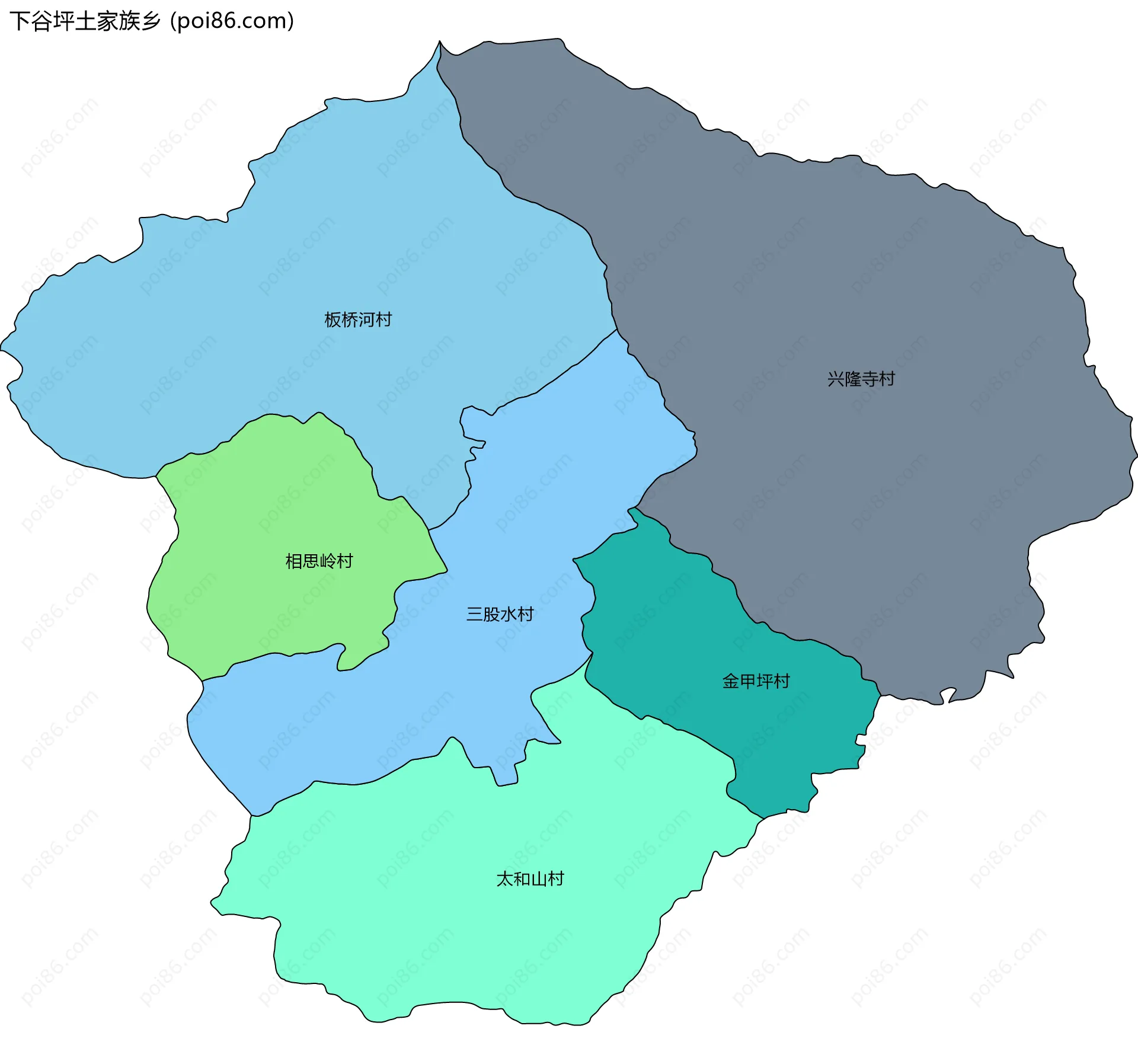 下谷坪土家族乡边界地图(五级行政区划)