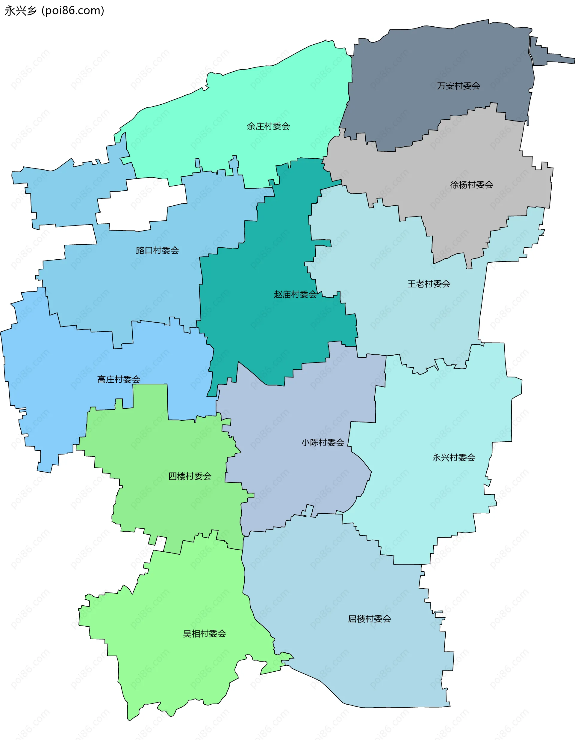 永兴乡边界地图(五级行政区划)