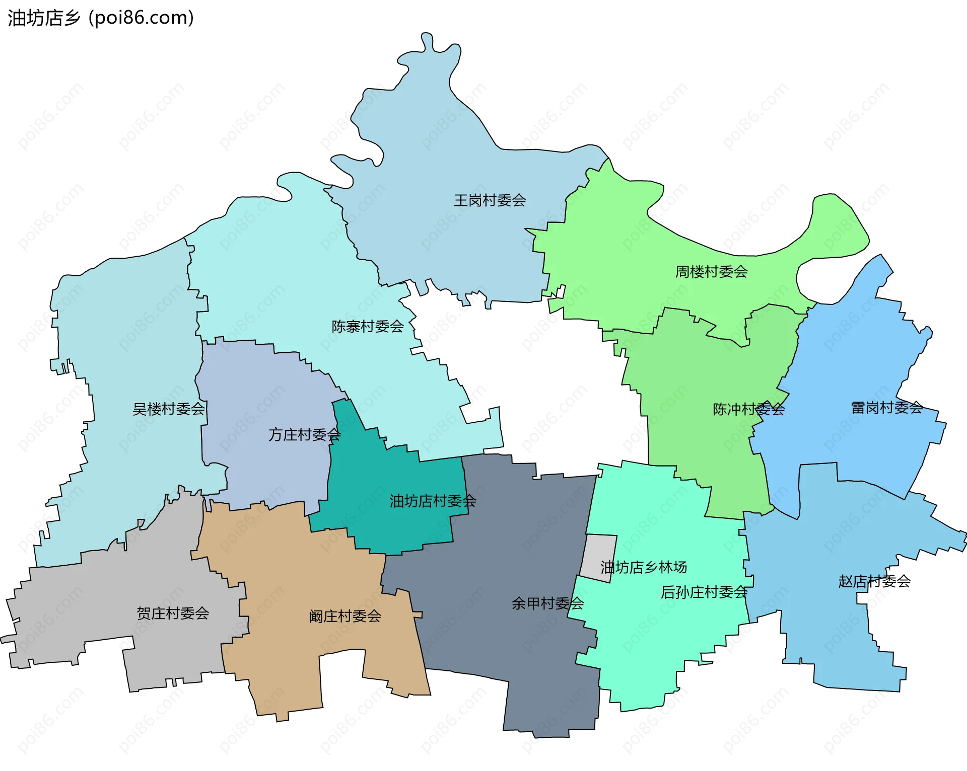 油坊店乡边界地图(五级行政区划)